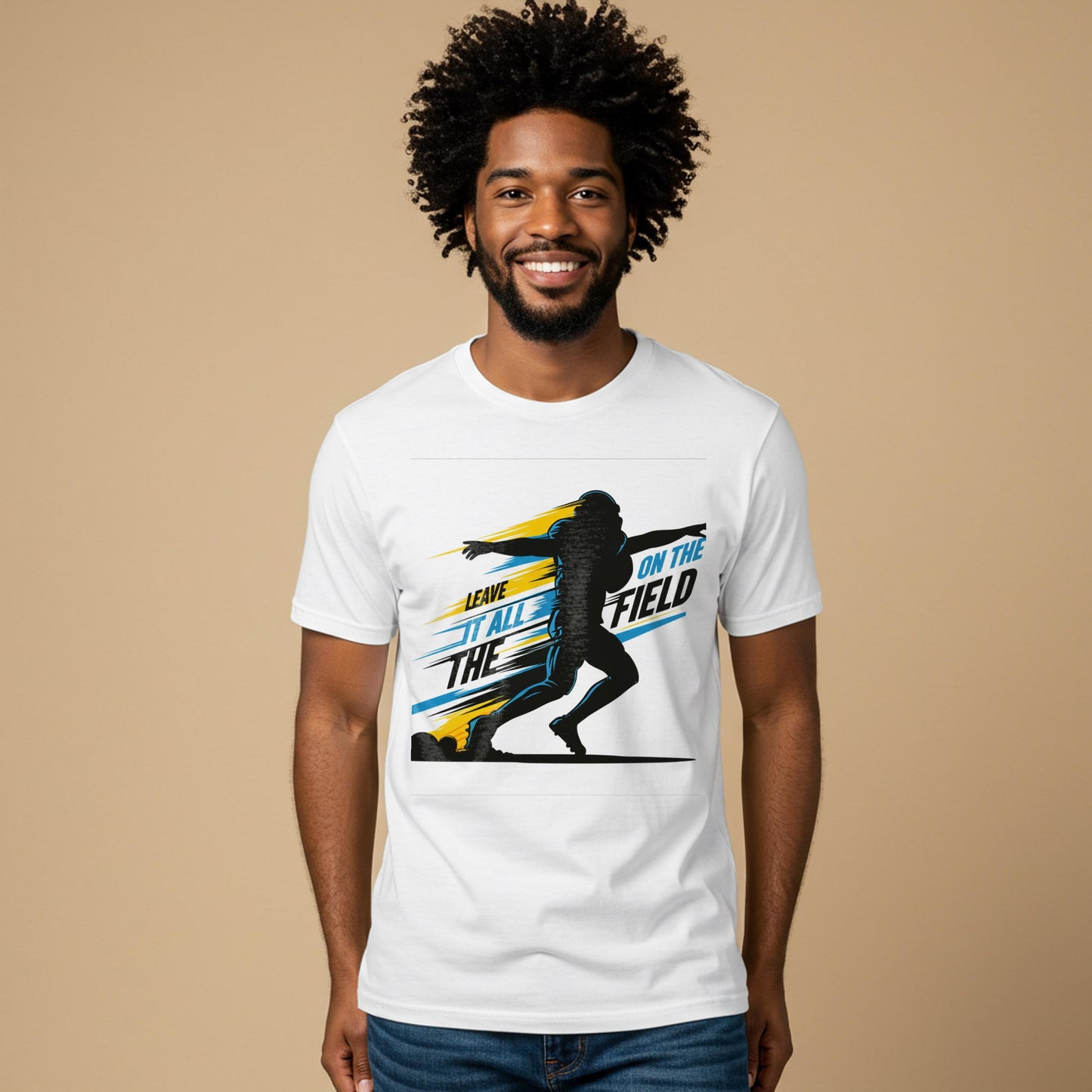 Leave It All On The Field Football T-Shirt | Motivational Sports Tee | Athletic Graphic Game Day Fan Apparel | Unisex Garment-Dyed Shirt
