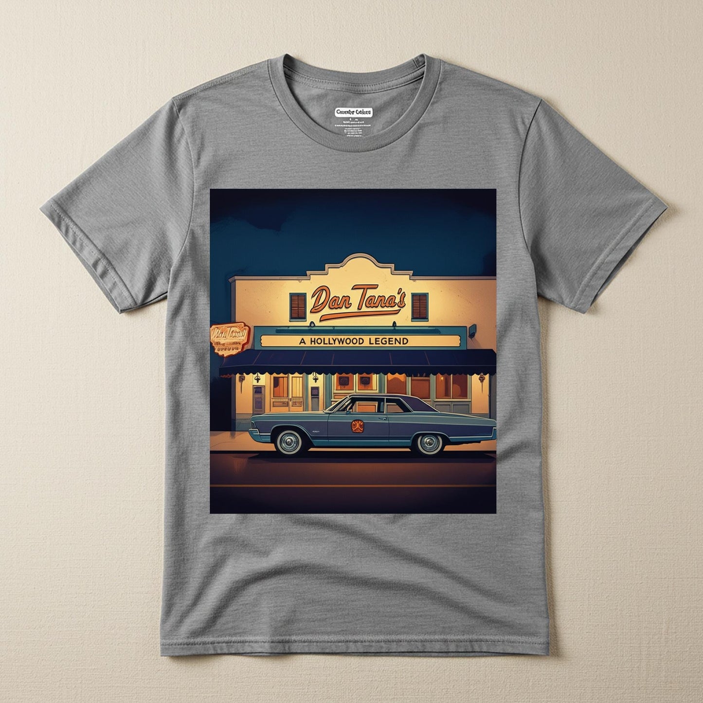 Unisex Garment-Dyed T-shirt, Hollywood Dream Vintage Classic Car Tee, Dan Tana's Restaurant Iconic LA Landmark Apparel, Retro Cool