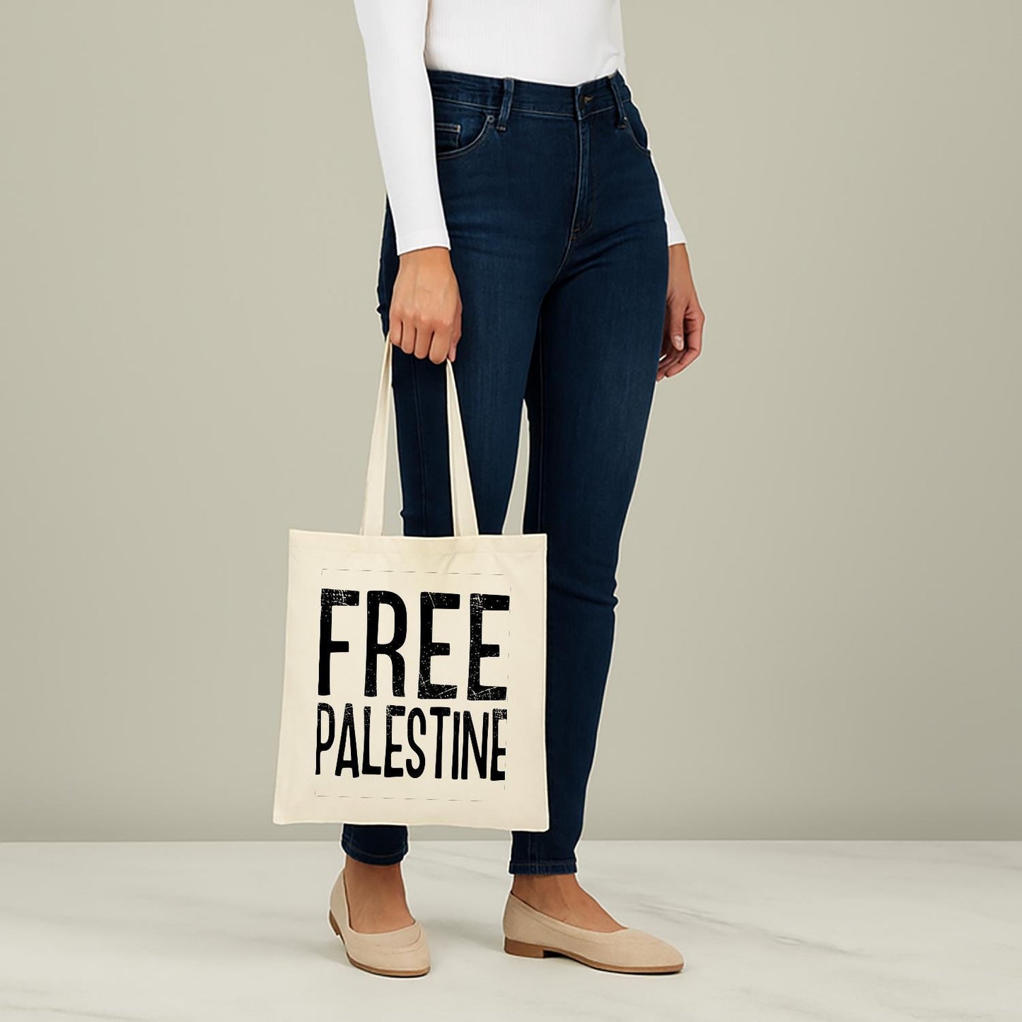 Free Palestine Tote Bag | Palestine Solidarity Activist Canvas Tote | Human Rights Statement Bag | Distressed Text Design | Durable Cotton