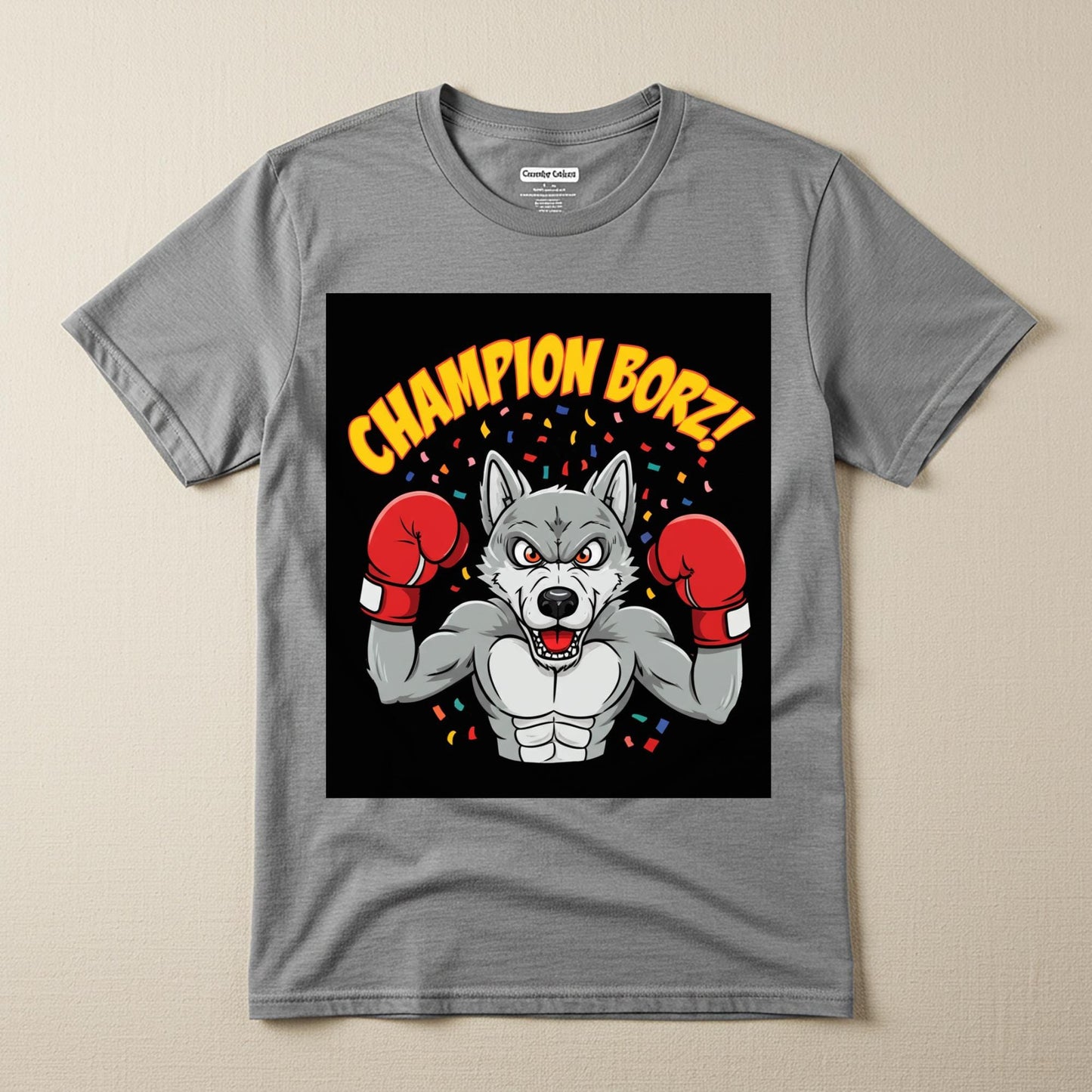 Champion Borz Wolf Boxer T-Shirt | Fierce Muscular Wolf Graphic Tee | MMA Fan Gift | Combat Sports Apparel | Victory Design Gym Wear