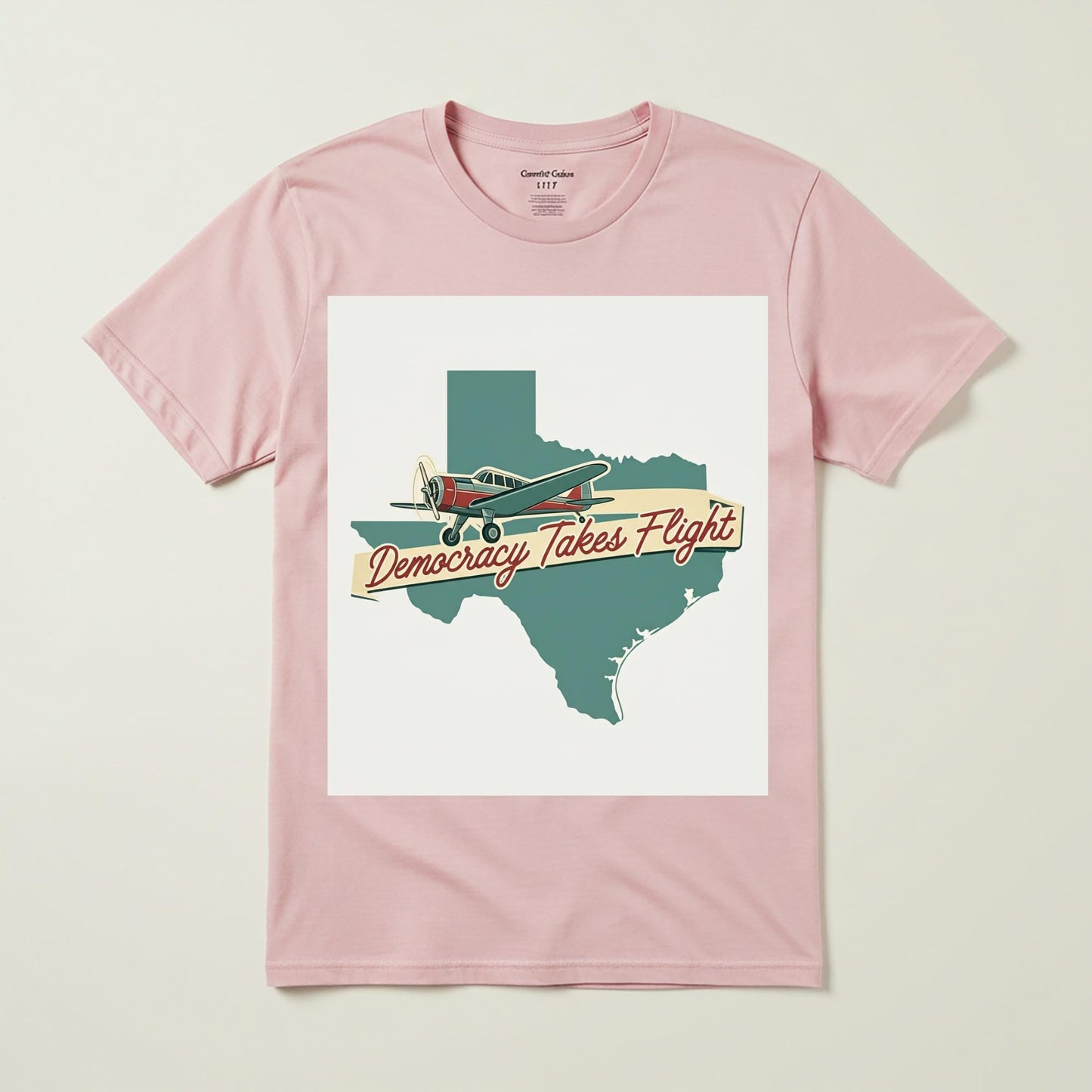 Texas Pride Democracy Takes Flight T-Shirt | Vintage Airplane Retro Aviation Tee | Patriotic Garment-Dyed Unisex Texas Map Shirt Gift
