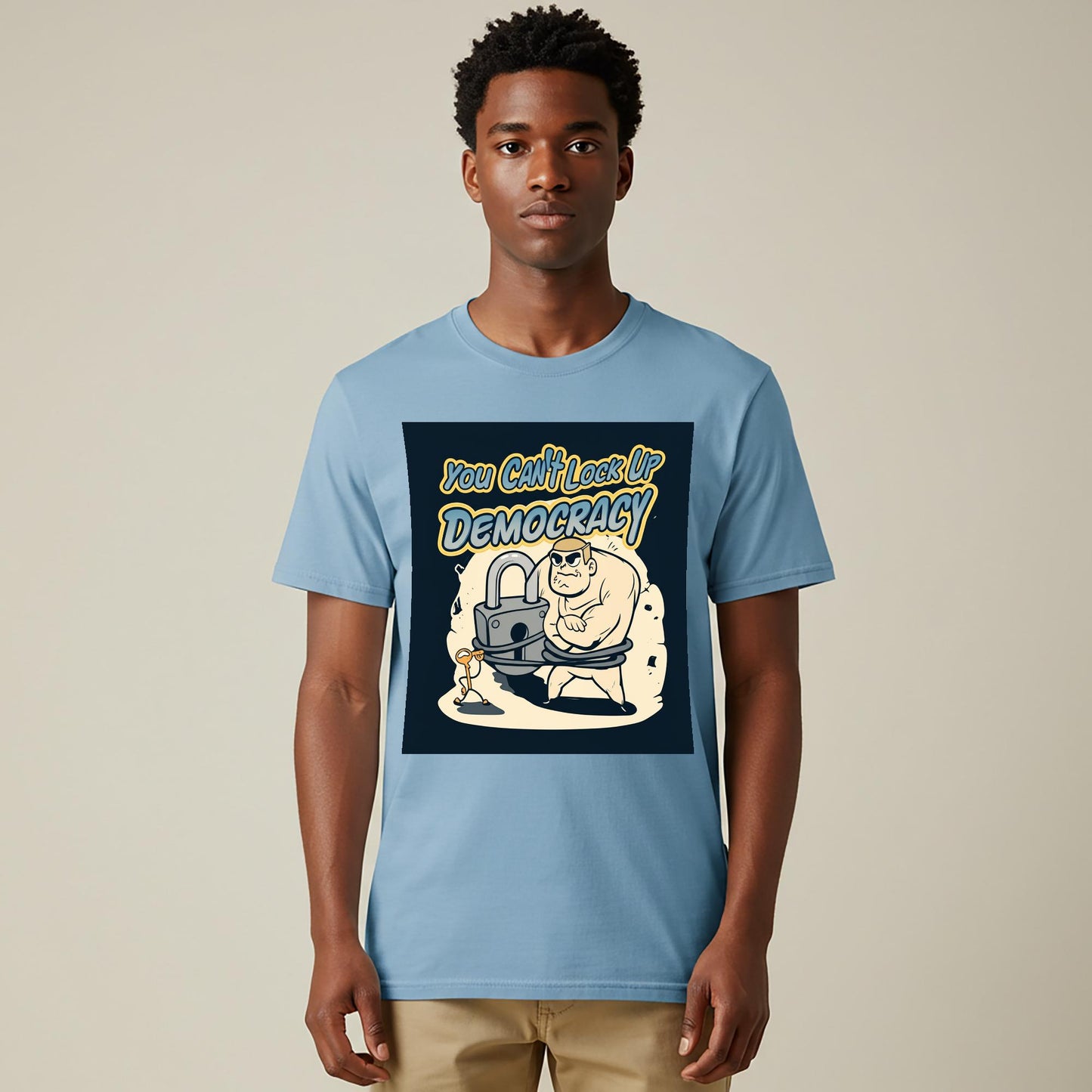 You Can't Lock Up Democracy T-Shirt | Political Freedom Activist Tee | Social Justice Empowerment Apparel | Vintage Cartoon Statement Shirt