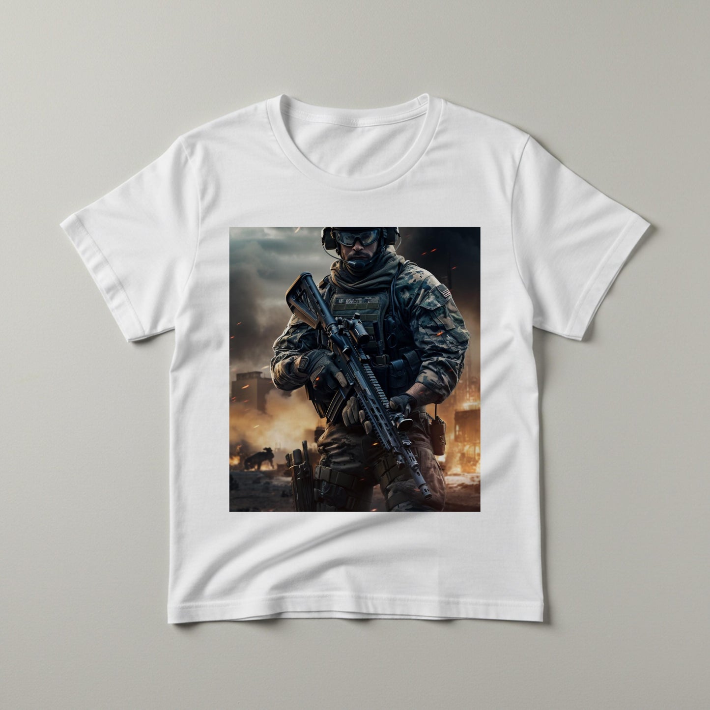 Warrior Resolve Military T-shirt | Modern Soldier Tactical Gear Apparel | Gritty Urban Warfare Art Print Tee | Unisex Garment-Dyed Shirt