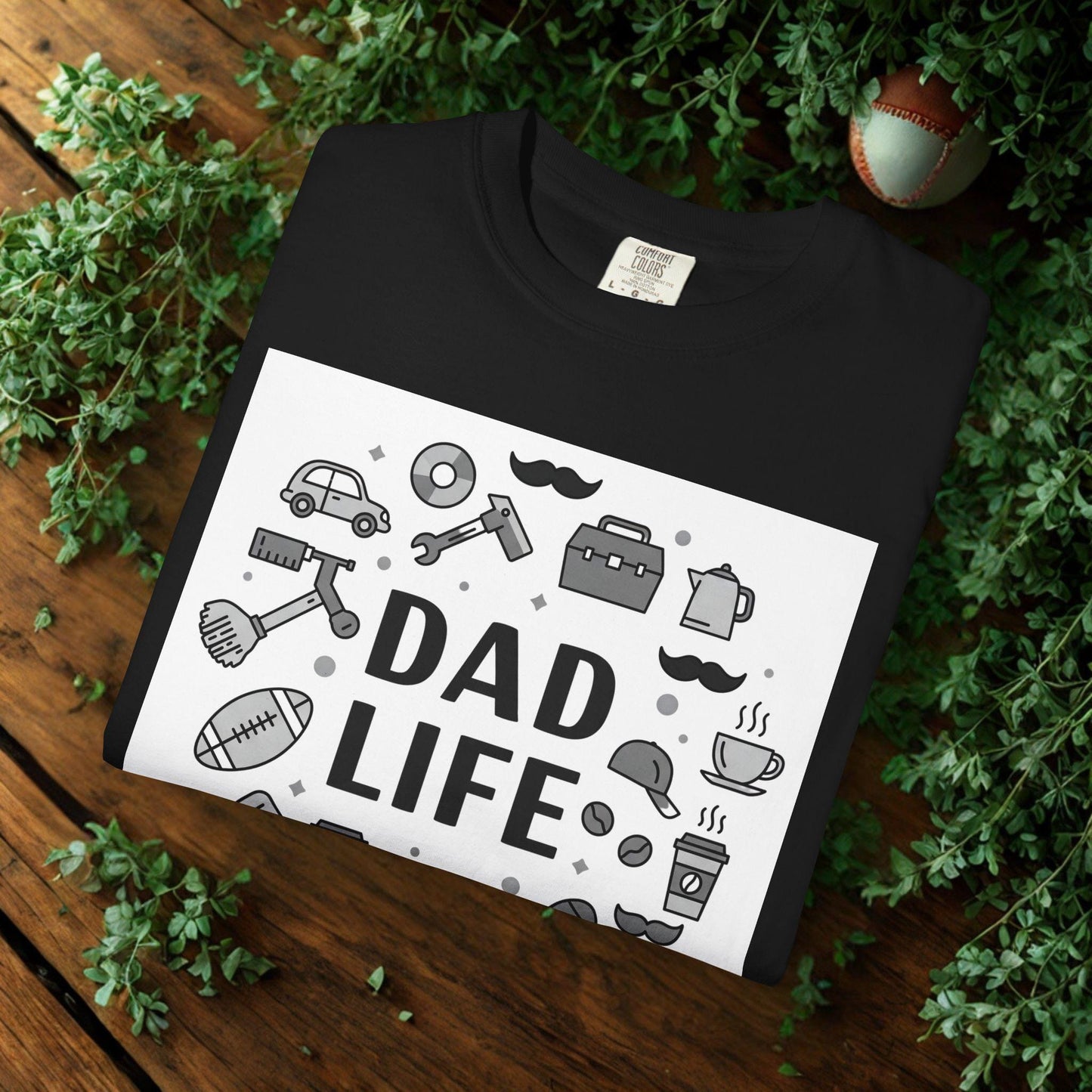 Dad Life Minimalist Front Print Tee - Icons of Dad Life - Modern Father's Day Gift - Comfort Colors Shirt - Clean Black & White Style