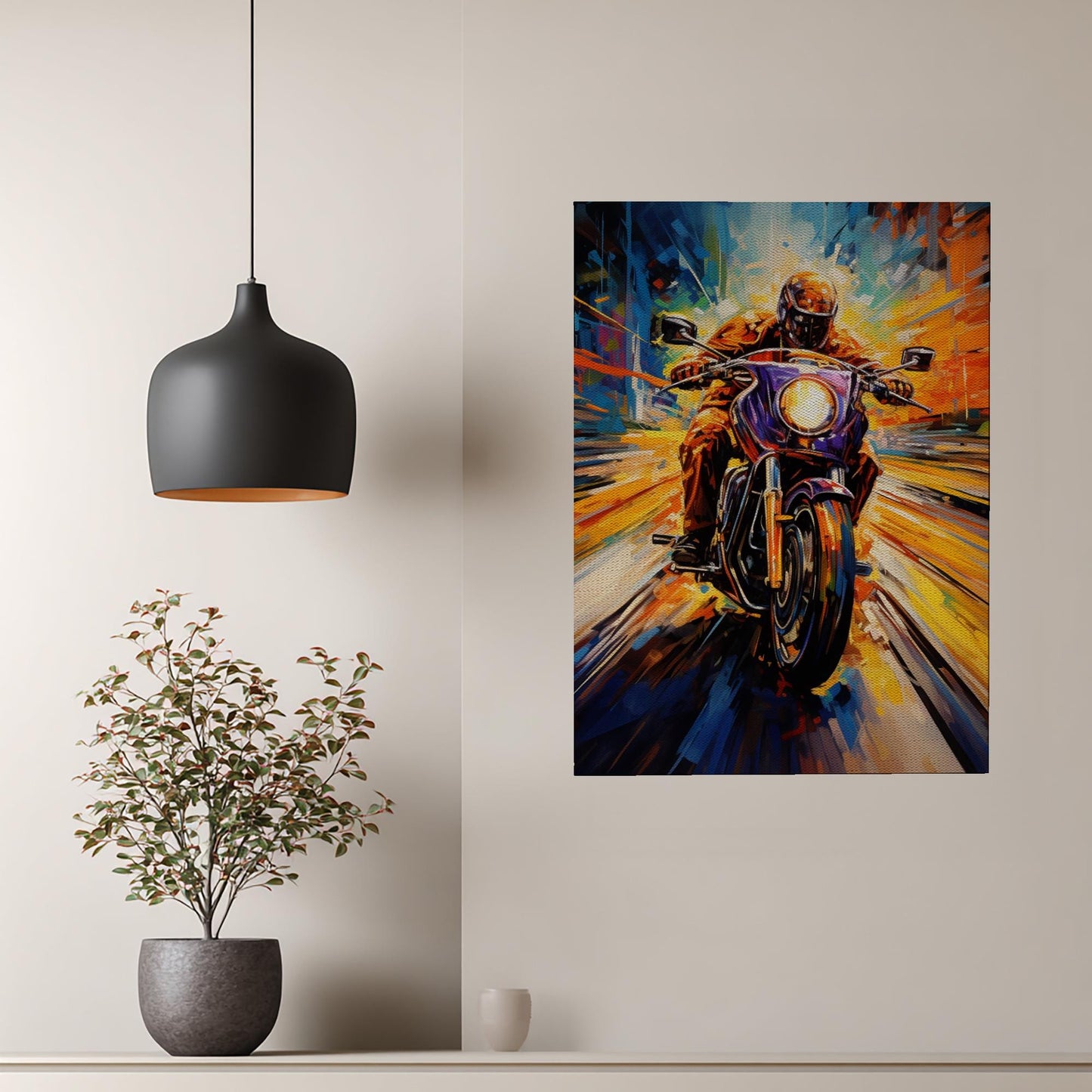 Dynamic Abstract Motorcycle Art Canvas Print | Vibrant Biker Wall Decor | Speed Painting Man Cave Garage Art | Thrilling Rider Gift Idea