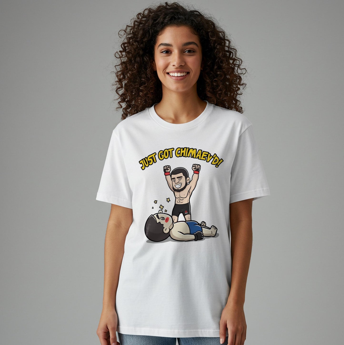 Khamzat Chimaev Just Got Chimaev'd Funny MMA T-Shirt | UFC Fan Apparel | Combat Sports Humor Tee | Fighter Caricature Gift for Fans