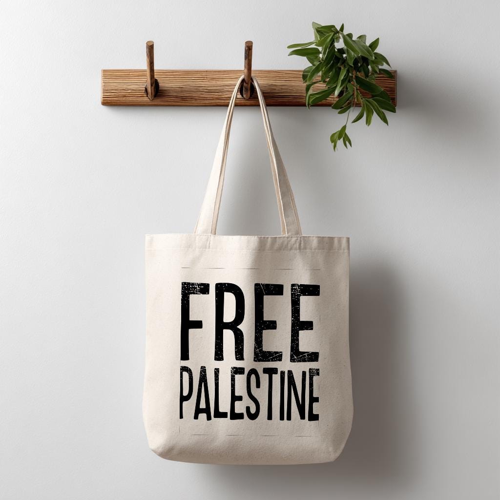Free Palestine Tote Bag | Palestine Solidarity Activist Canvas Tote | Human Rights Statement Bag | Distressed Text Design | Durable Cotton