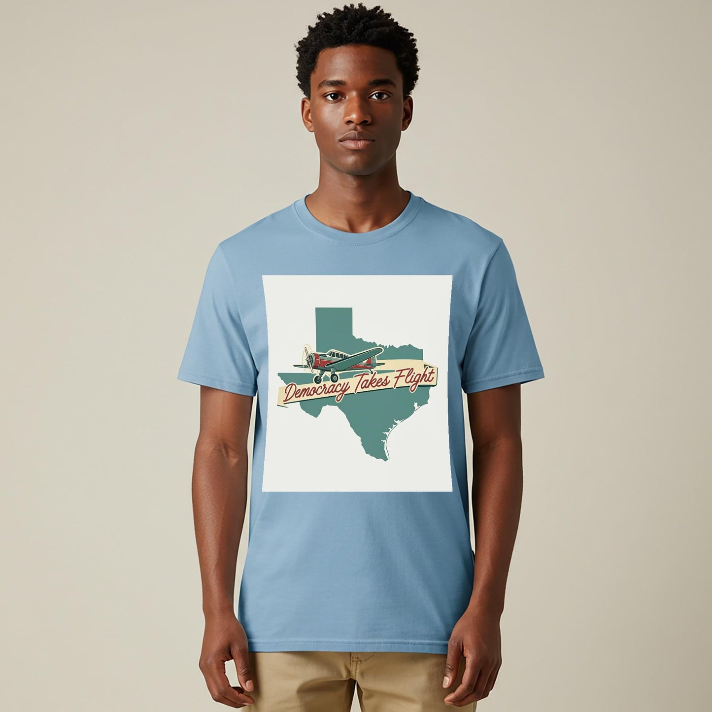 Texas Pride Democracy Takes Flight T-Shirt | Vintage Airplane Retro Aviation Tee | Patriotic Garment-Dyed Unisex Texas Map Shirt Gift