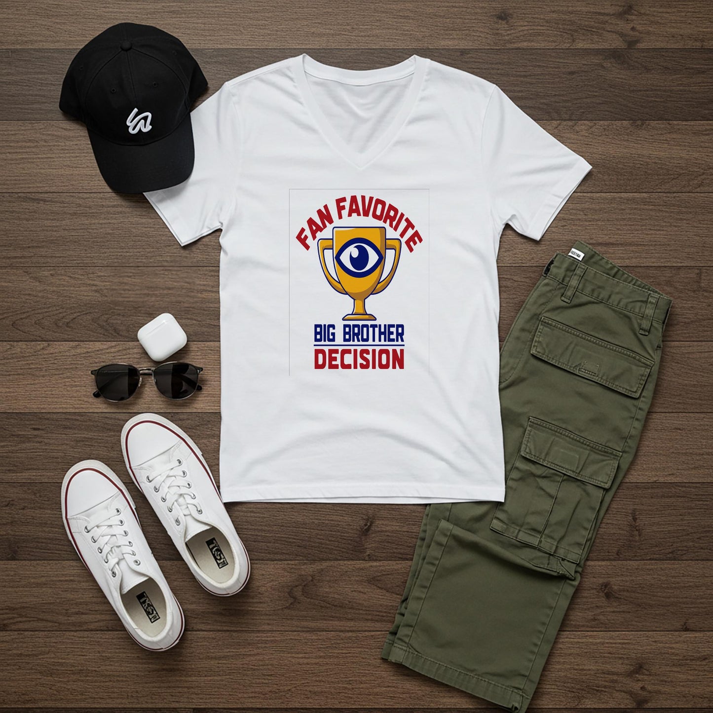 Big Brother Fan Favorite Decision V-Neck Tee | Reality TV Show Merchandise | Iconic Eye Trophy Design | Pop Culture Apparel Gift for Fans