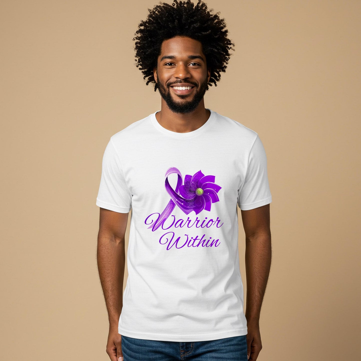 Warrior Within Purple Awareness Ribbon T-Shirt | Chronic Illness Empowerment Tee | Resilience Strength Graphic | Unisex Garment Dyed Comfort