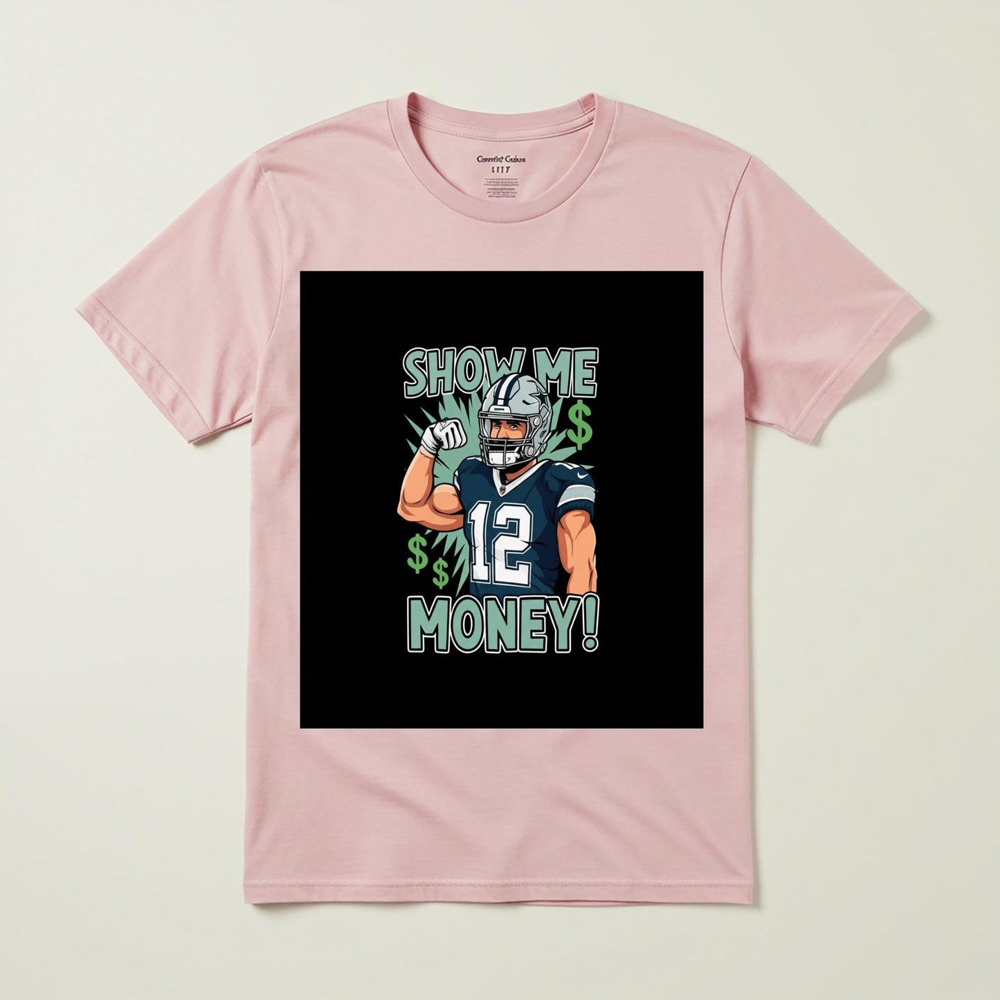 Show Me Money Football T-Shirt | Number 12 Player Tee | Sports Graphic Apparel | Unisex Garment-Dyed Shirt | Game Day Outfit | Fan Gift