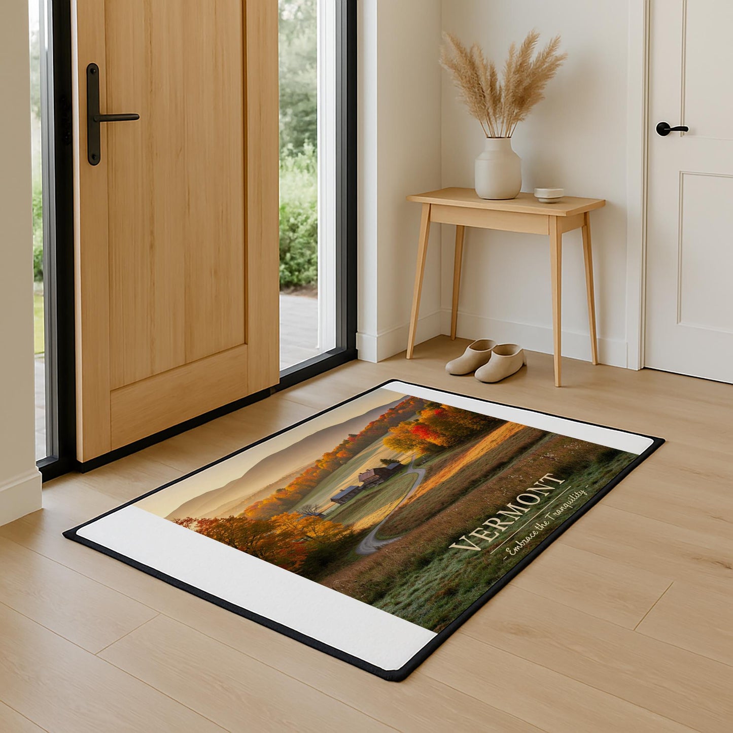 Vermont Autumn Landscape Floor Mat | Rustic Farmhouse Welcome Mat | Tranquil Fall Foliage Heavy Duty Entryway Decor | New England Gift