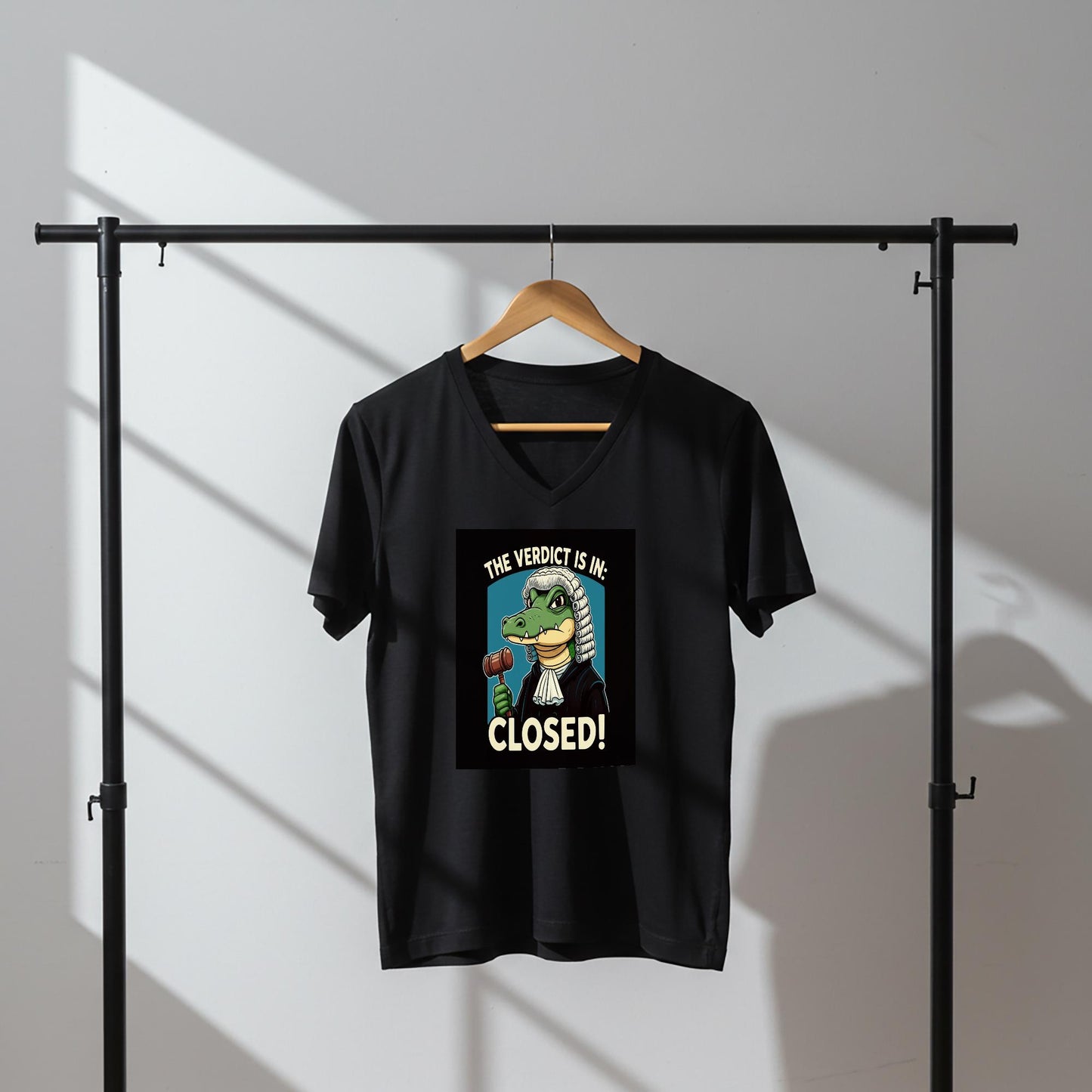 Gavel Gator Judge Tee | Funny Lawyer Gift | Verdict Closed Shirt | Case Closed Legal Humor Apparel | Witty Law Student | Unisex V-Neck
