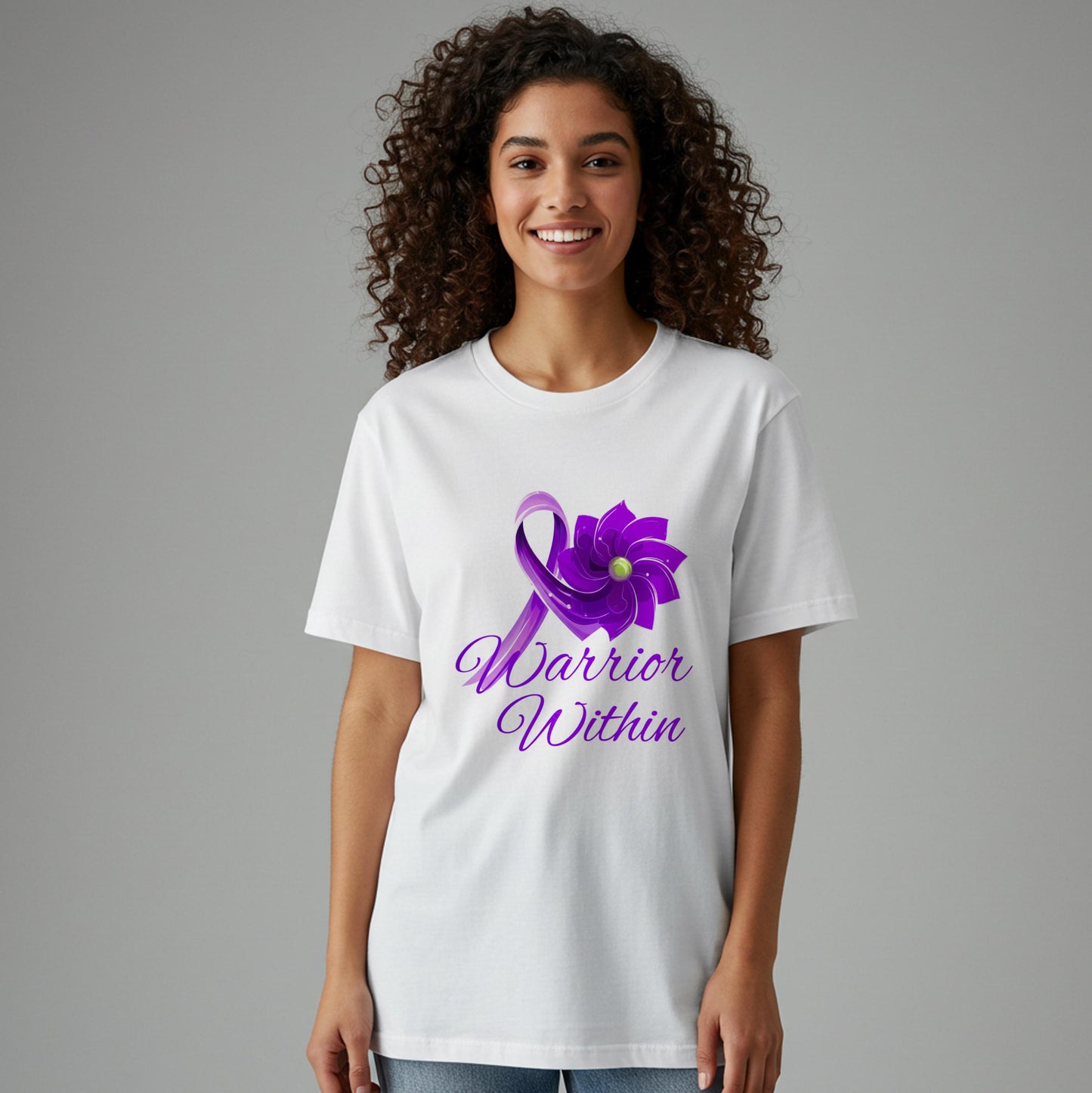 Warrior Within Purple Awareness Ribbon T-Shirt | Chronic Illness Empowerment Tee | Resilience Strength Graphic | Unisex Garment Dyed Comfort
