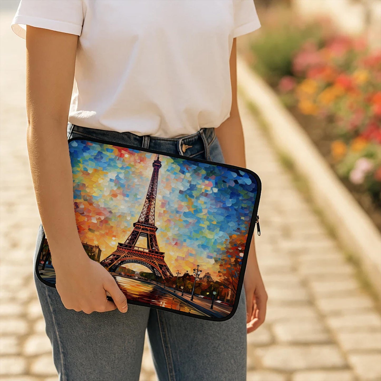 Vibrant Eiffel Tower Laptop Sleeve | Impressionist Paris Art Computer Case | Autumnal Cityscape Tech Accessory | Unique Travel Gift Idea