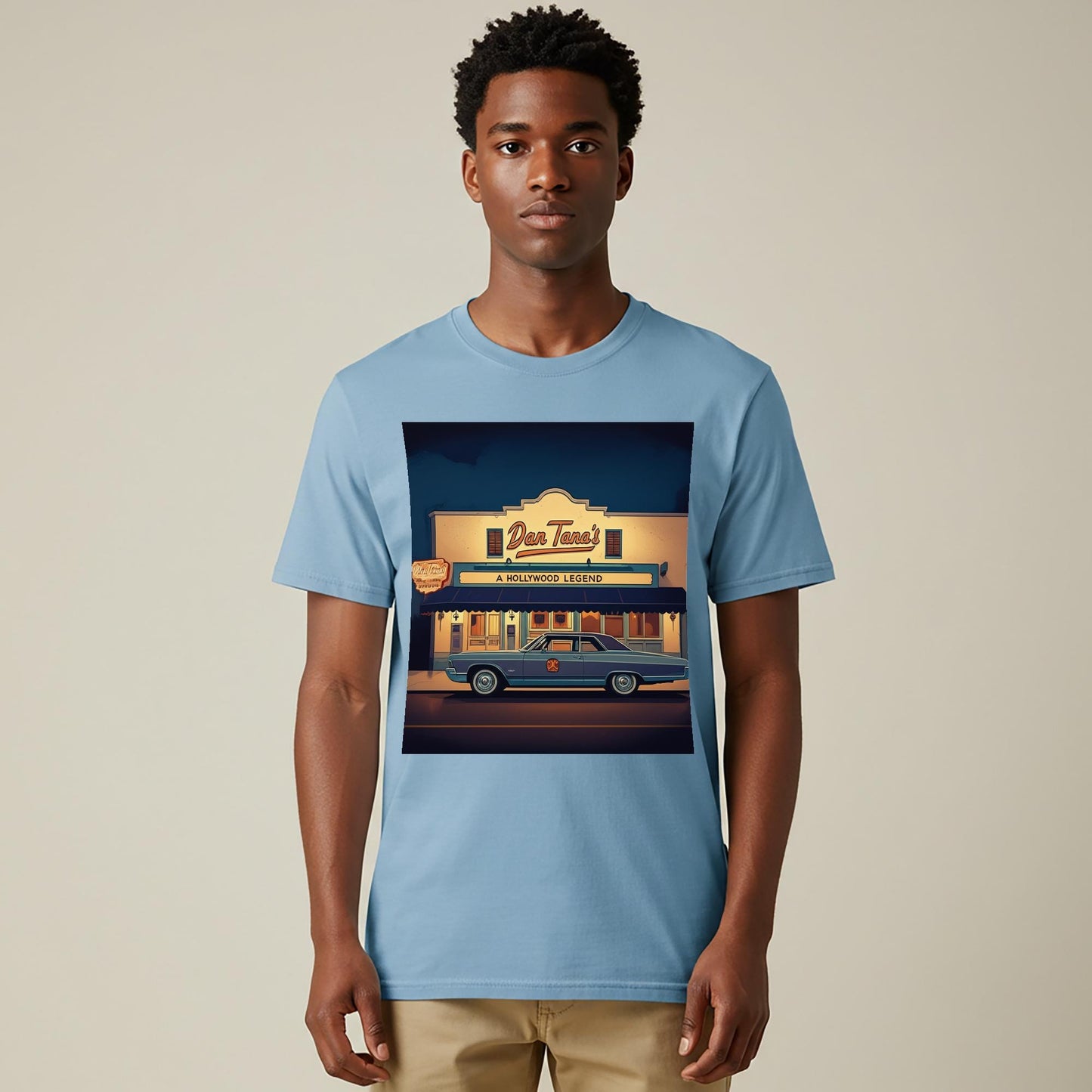 Unisex Garment-Dyed T-shirt, Hollywood Dream Vintage Classic Car Tee, Dan Tana's Restaurant Iconic LA Landmark Apparel, Retro Cool
