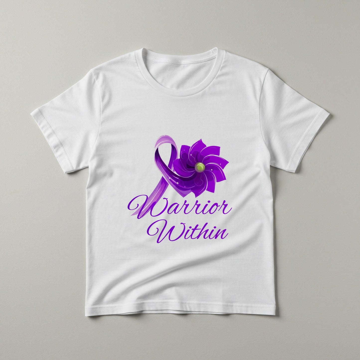 Warrior Within Purple Awareness Ribbon T-Shirt | Chronic Illness Empowerment Tee | Resilience Strength Graphic | Unisex Garment Dyed Comfort