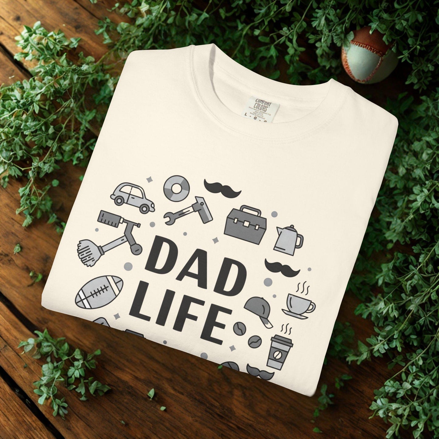 Dad Life Minimalist Front Print Tee - Icons of Dad Life - Modern Father's Day Gift - Comfort Colors Shirt - Clean Black & White Style