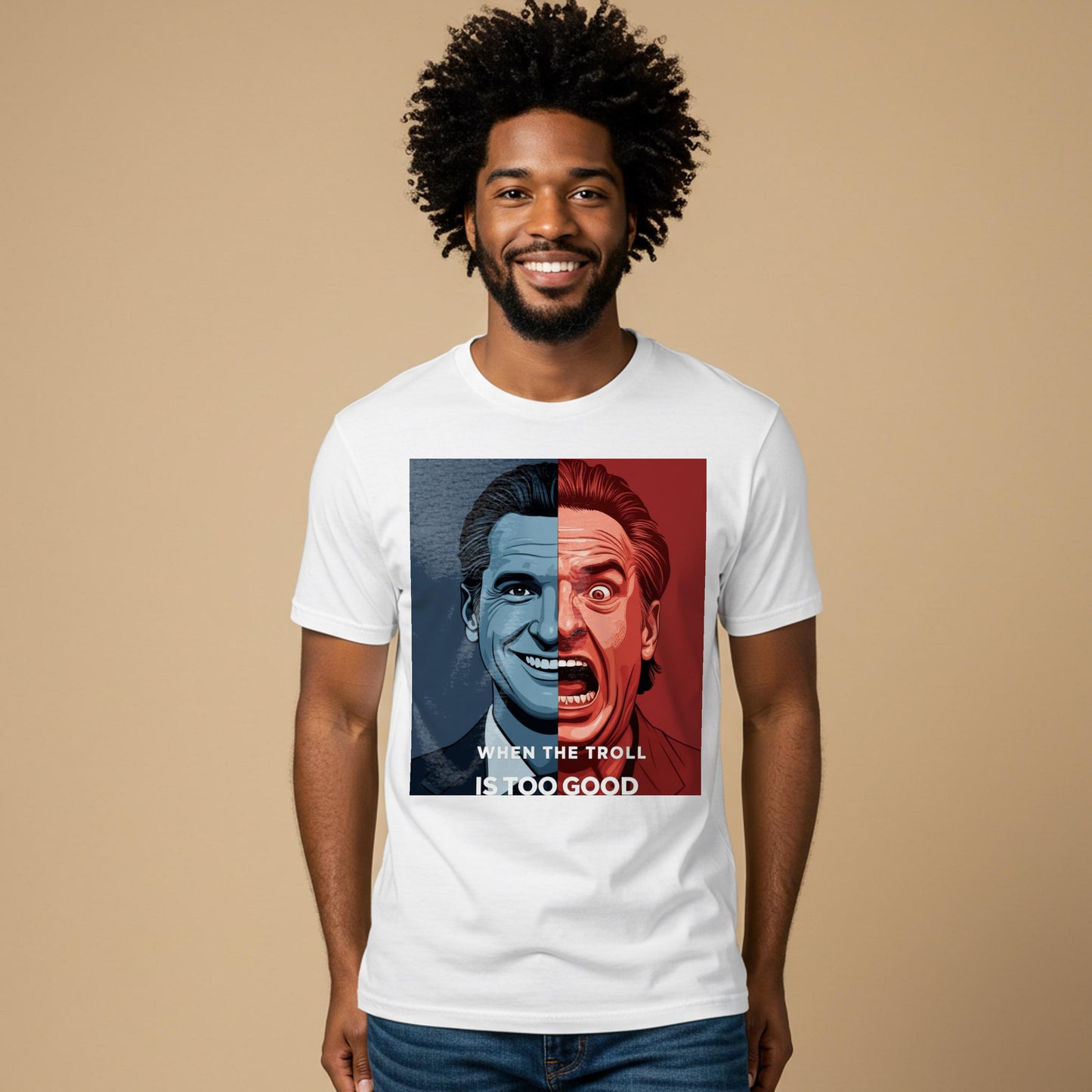 Unisex Garment-Dyed T-shirt | Funny Meme Internet Culture Troll Humor Apparel | Split Face Graphic Tee | Sarcastic Statement Shirt Gift