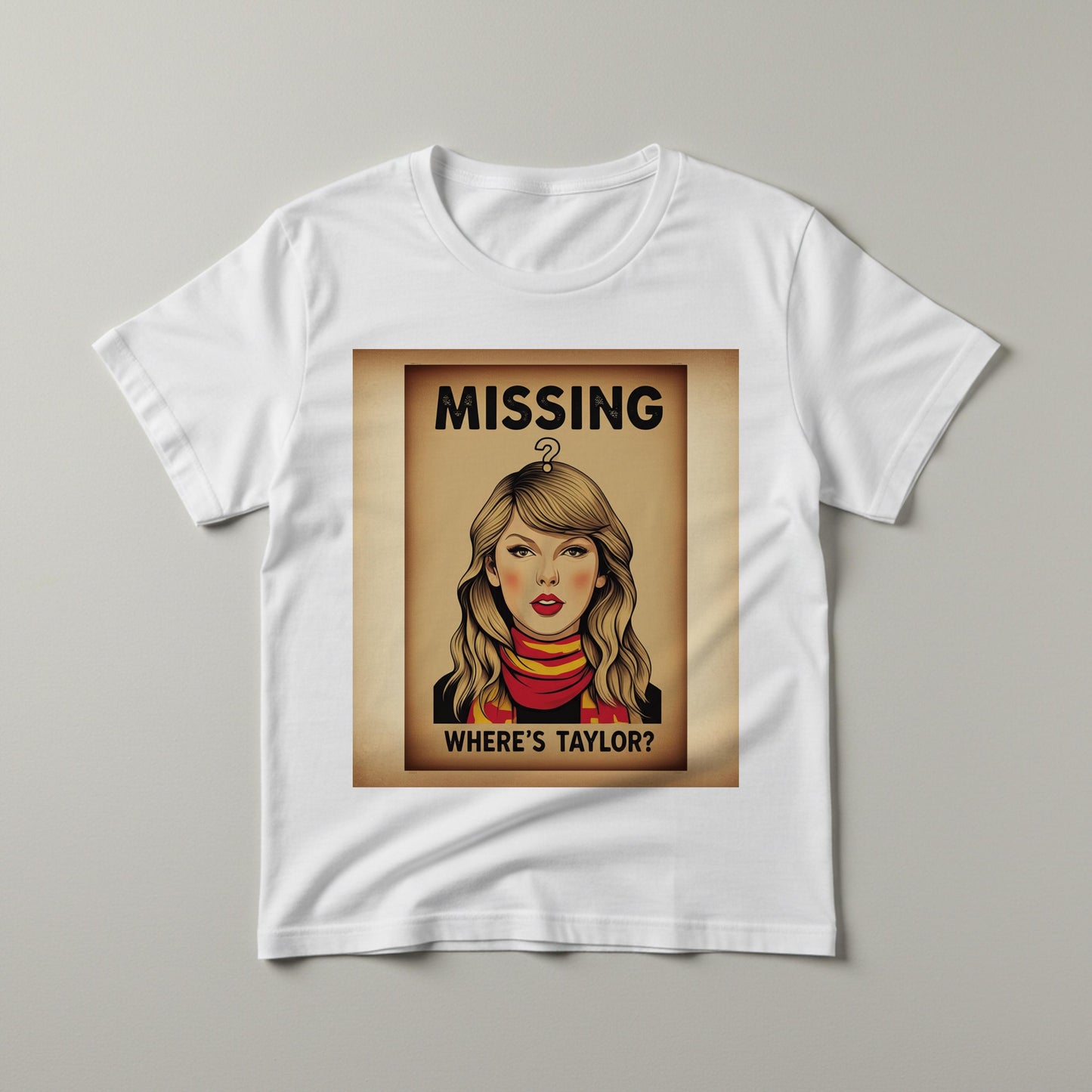 Where's Taylor Swift Missing Poster T-Shirt | Vintage Style Swiftie Fan Apparel | Unisex Garment Dyed Pop Culture Graphic Tee Gift