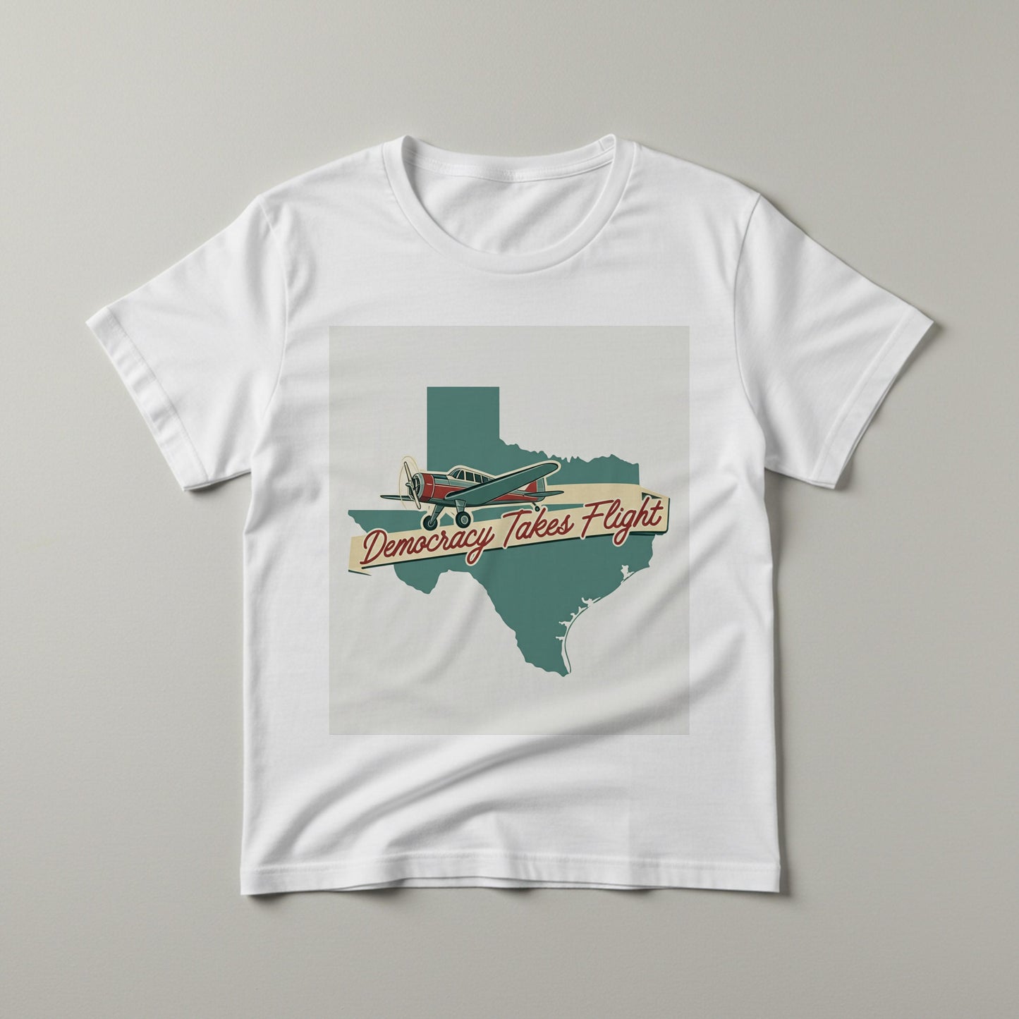 Texas Pride Democracy Takes Flight T-Shirt | Vintage Airplane Retro Aviation Tee | Patriotic Garment-Dyed Unisex Texas Map Shirt Gift