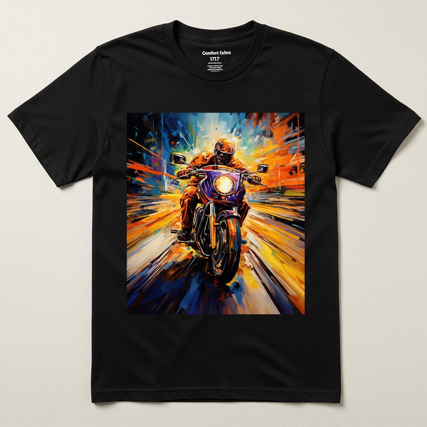 Vibrant Abstract Motorcycle Art Tee | Dynamic Biker Shirt | Freedom Rider Apparel | Unisex Garment-Dyed T-shirt | Unique Gift for Riders