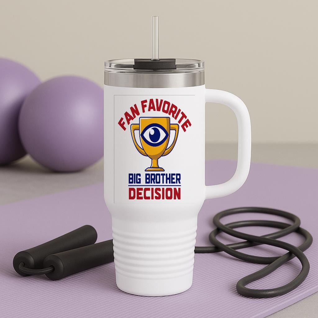 Big Brother Fan Favorite Travel Mug | Reality TV Show Tumbler | BB Eye Logo Insulated Drinkware | Pop Culture Fandom Gift for Enthusiasts