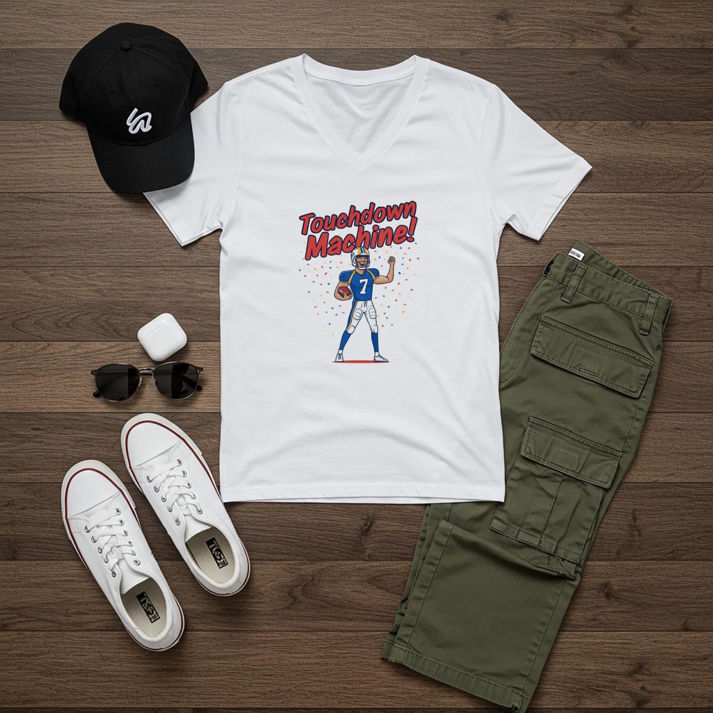 Touchdown Machine Football V-Neck Tee | Game Day Fan Apparel | Sports Victory Shirt | Unisex Athletic Top | Perfect Gift for Football Lovers