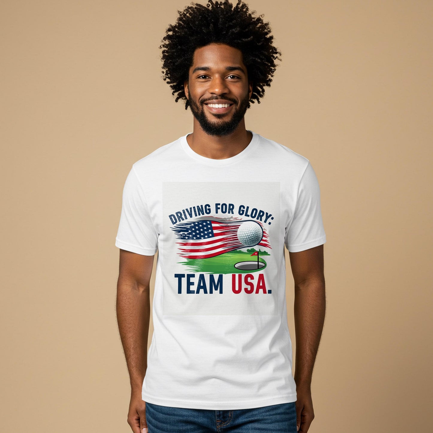 Unisex Garment-Dyed Patriotic Golf Shirt | Team USA Driving for Glory Tee | American Flag Golf Apparel | Distressed Graphic Tee Gift
