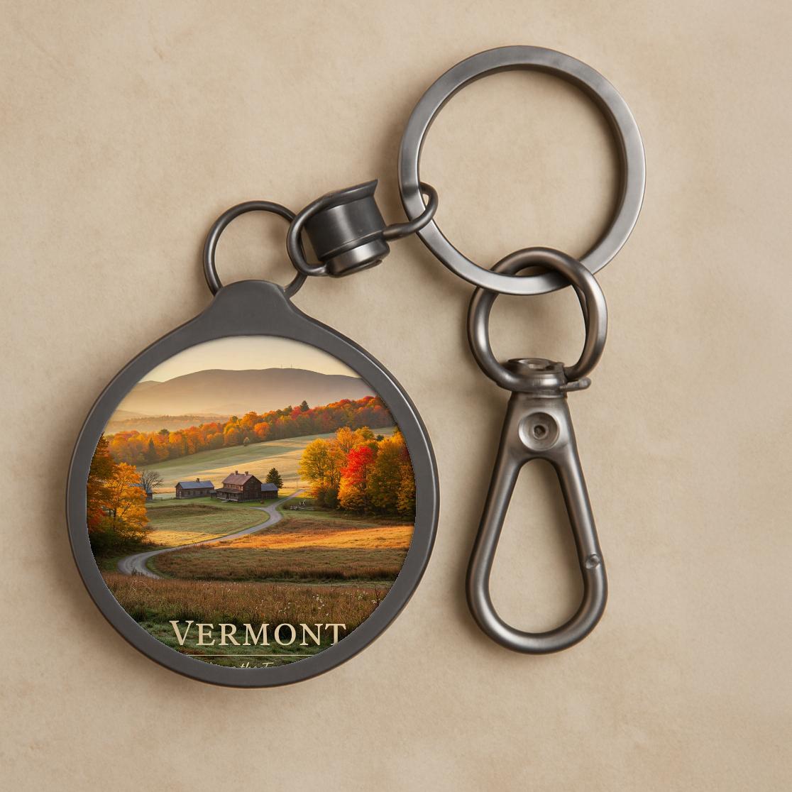 Vermont Autumn Keyring | Tranquil Fall Foliage Keychain | New England Landscape Key Tag | Rustic Farmhouse Travel Gift | Nature Lover Art