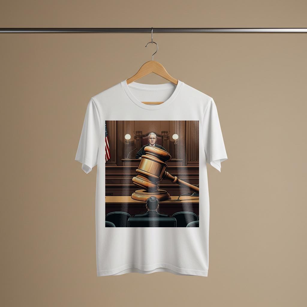 Justice T-shirt Lawyer Gift Judge Graphic Courtroom Scene Legal System Gavel Design American Justice Law Student Unisex Garment-Dyed Tee
