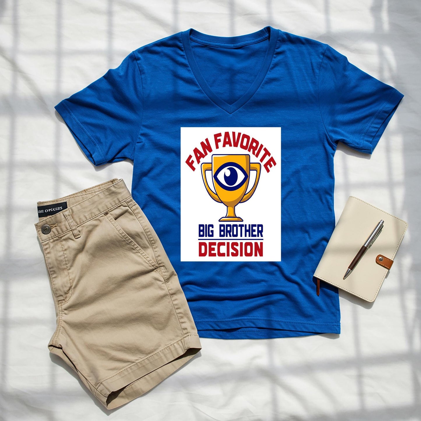 Big Brother Fan Favorite Decision V-Neck Tee | Reality TV Show Merchandise | Iconic Eye Trophy Design | Pop Culture Apparel Gift for Fans