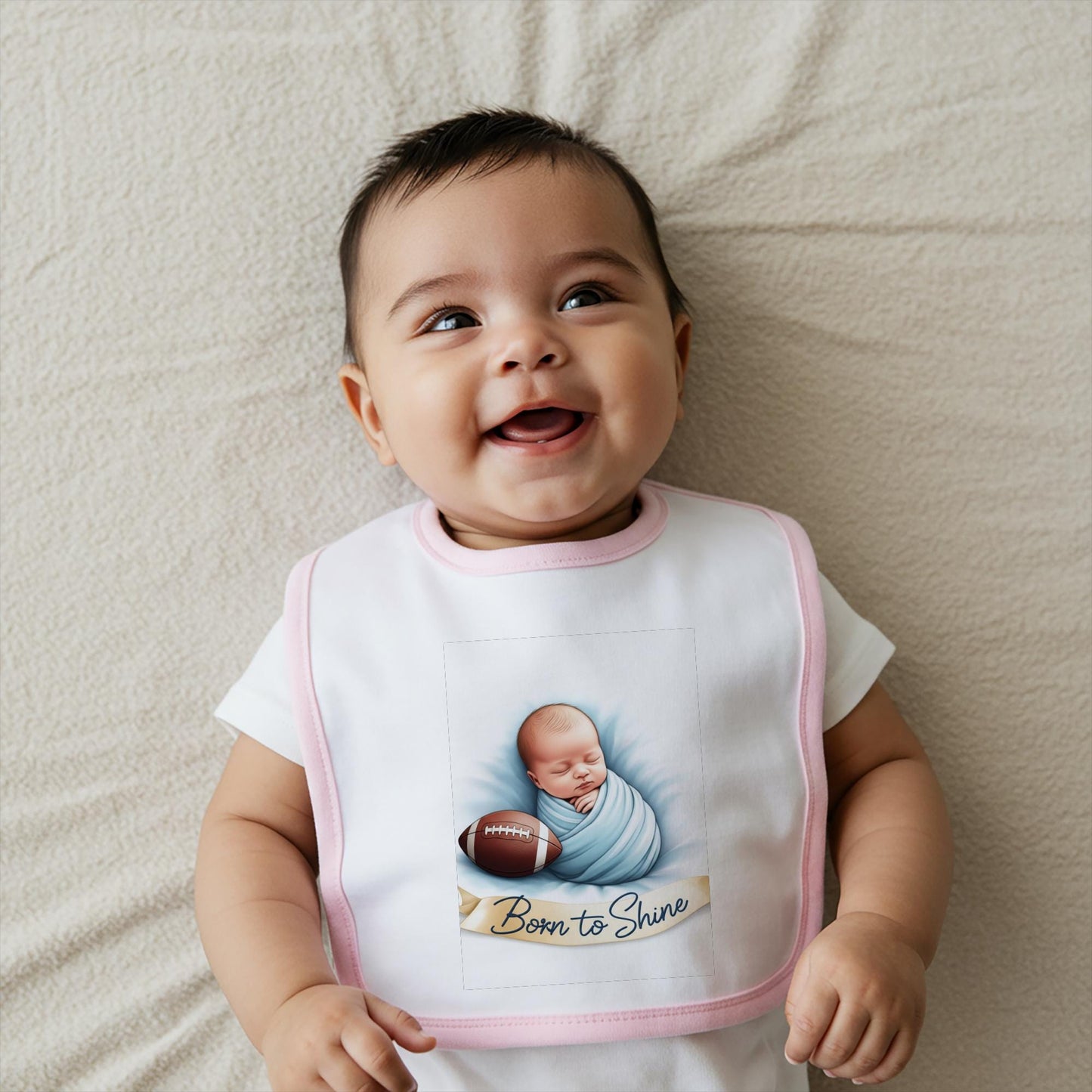 Born to Shine Football Baby Bib | Adorable Newborn Boy Swaddle Design | Sports Theme Infant Feeding Bib | Unique Baby Shower Gift Idea