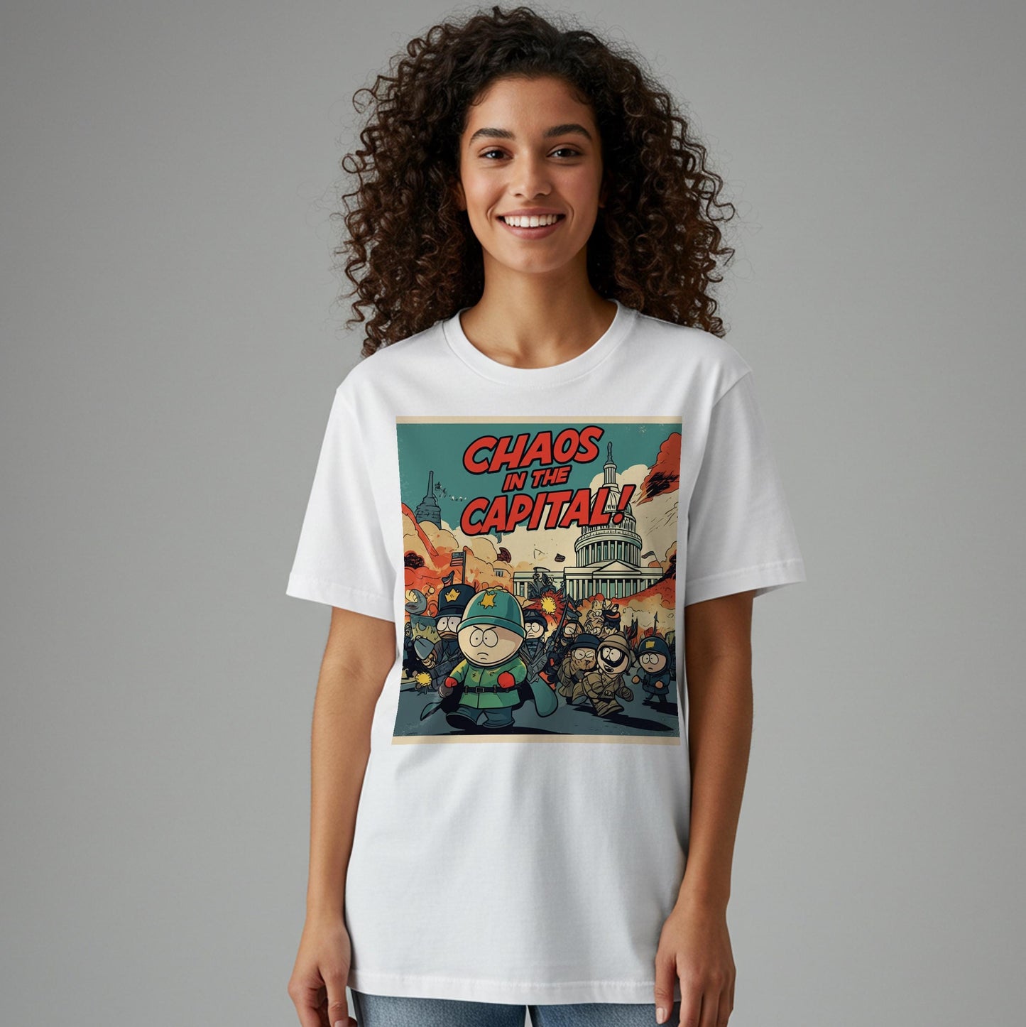 Capital Mayhem South Park Style T-Shirt | Chaos in the Capital Political Satire Tee | Unisex Garment-Dyed Adult Humor Apparel Gift