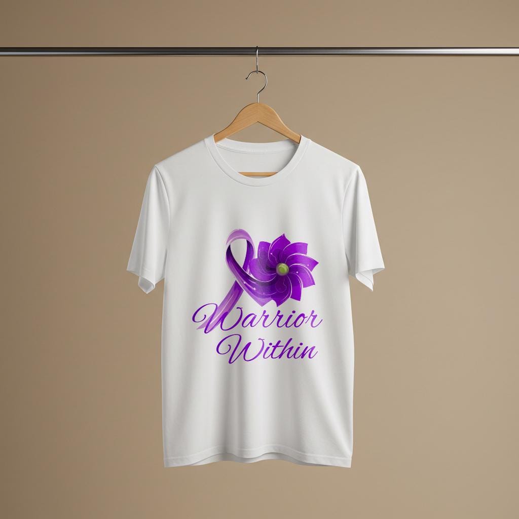 Warrior Within Purple Awareness Ribbon T-Shirt | Chronic Illness Empowerment Tee | Resilience Strength Graphic | Unisex Garment Dyed Comfort