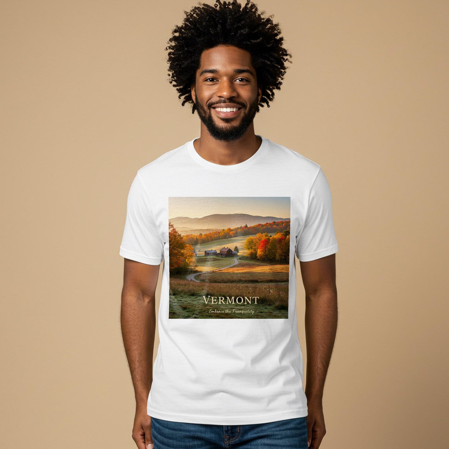 Vermont Autumn Landscape T-Shirt | Fall Foliage New England Scenery Tee | Tranquil Rustic Charm Garment Dyed Shirt for Nature Lovers