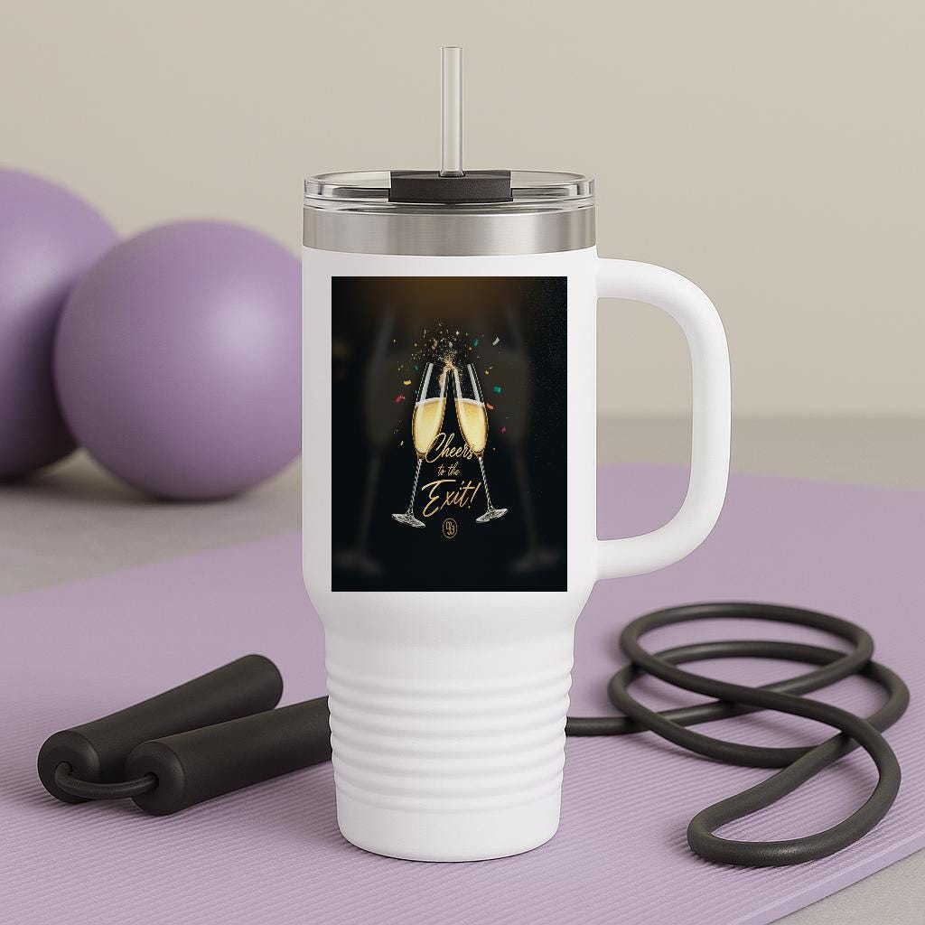 Cheers to the Exit 40oz Insulated Travel Mug | Retirement Graduation Farewell Gift | New Beginnings Celebration Tumbler for Milestones