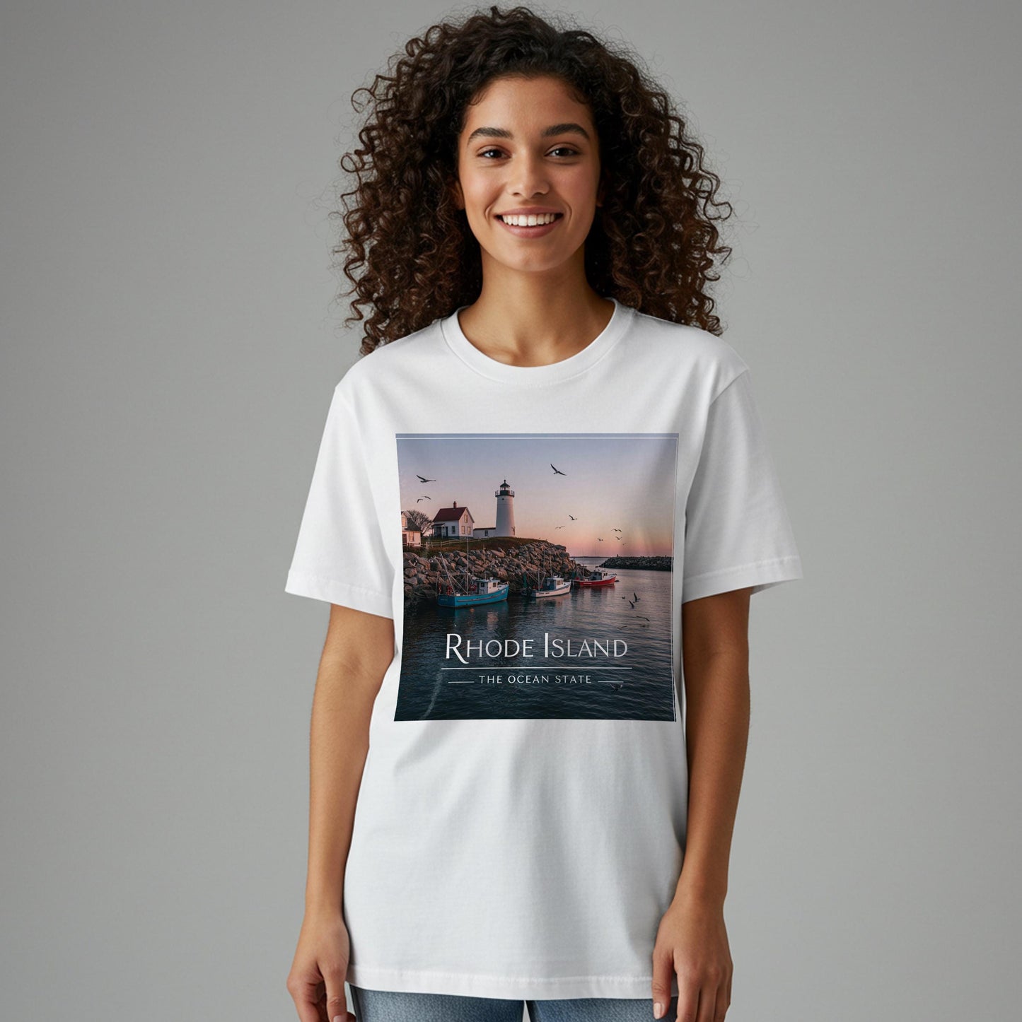 Rhode Island Ocean State Tee | Coastal Lighthouse Garment Dyed Unisex T-Shirt | Nautical New England Souvenir | Scenic Seascape Apparel