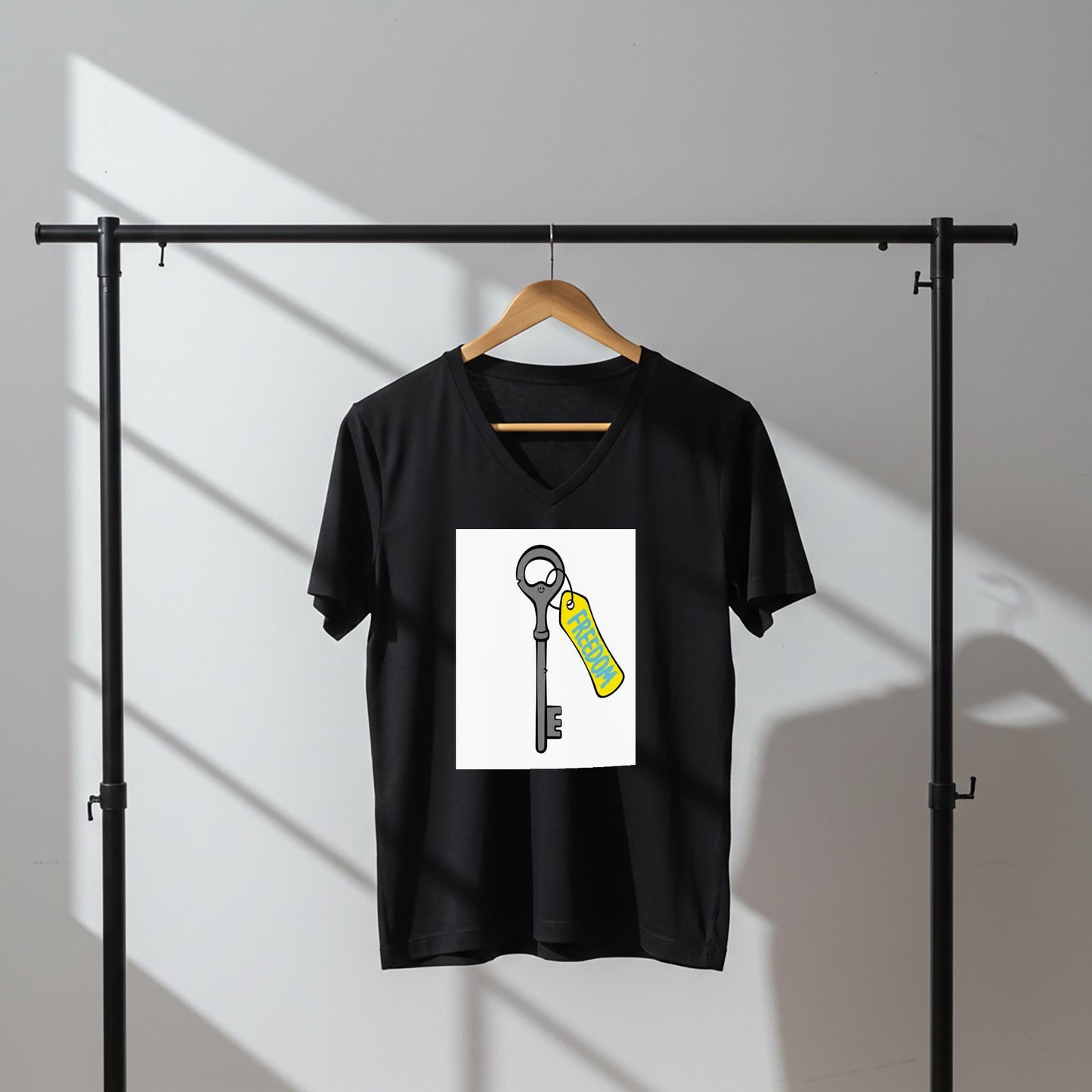 Unisex V-neck Tee with Freedom Key Design | Motivational Inspirational Shirt | Positive Message Apparel | Liberation Independence Gift