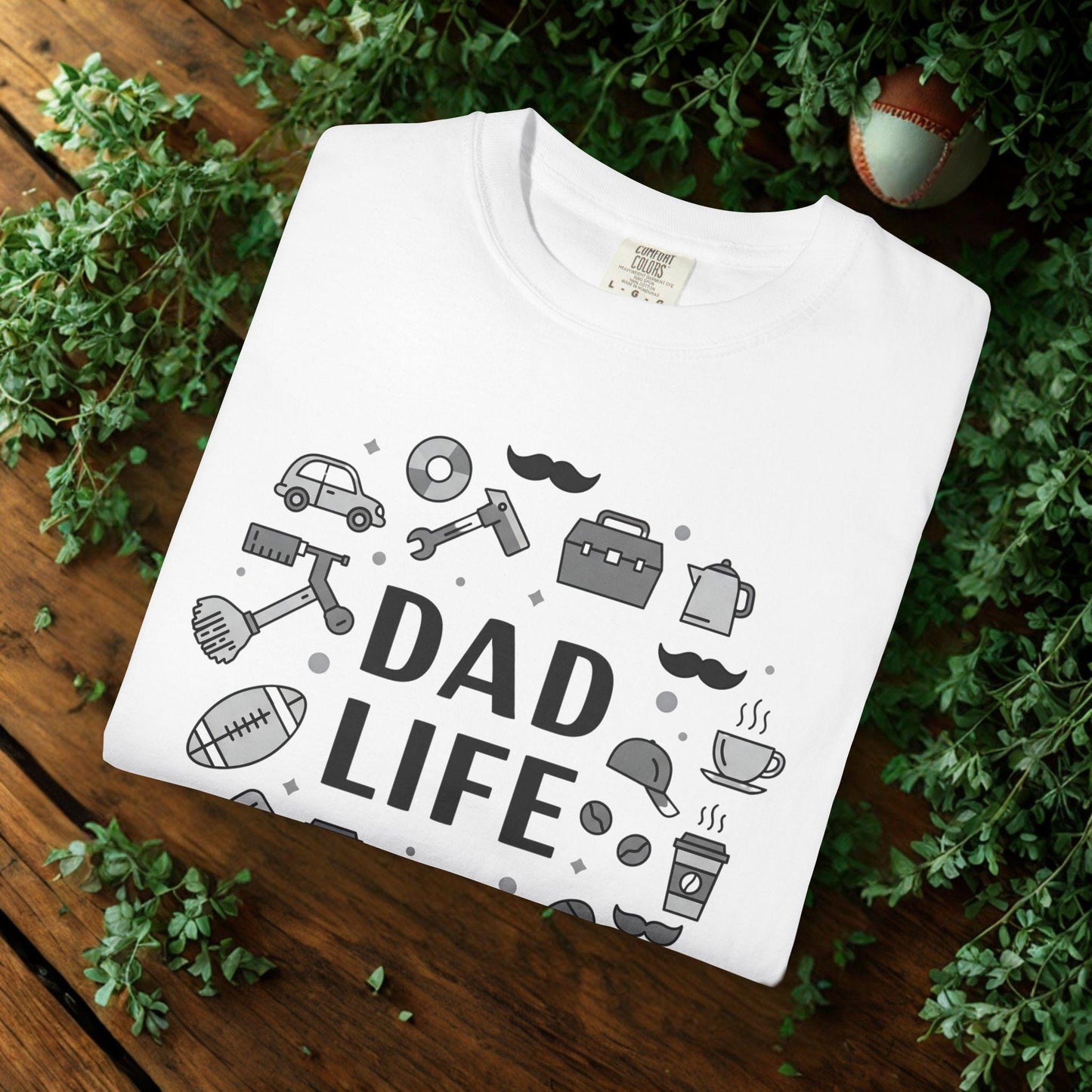 Dad Life Minimalist Front Print Tee - Icons of Dad Life - Modern Father's Day Gift - Comfort Colors Shirt - Clean Black & White Style