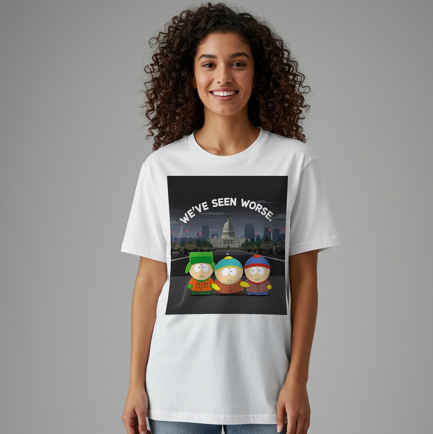 South Park We've Seen Worse T-Shirt | Political Satire Dark Humor Tee | Cynical Pop Culture Apparel | Unisex Garment Dyed Shirt Gift