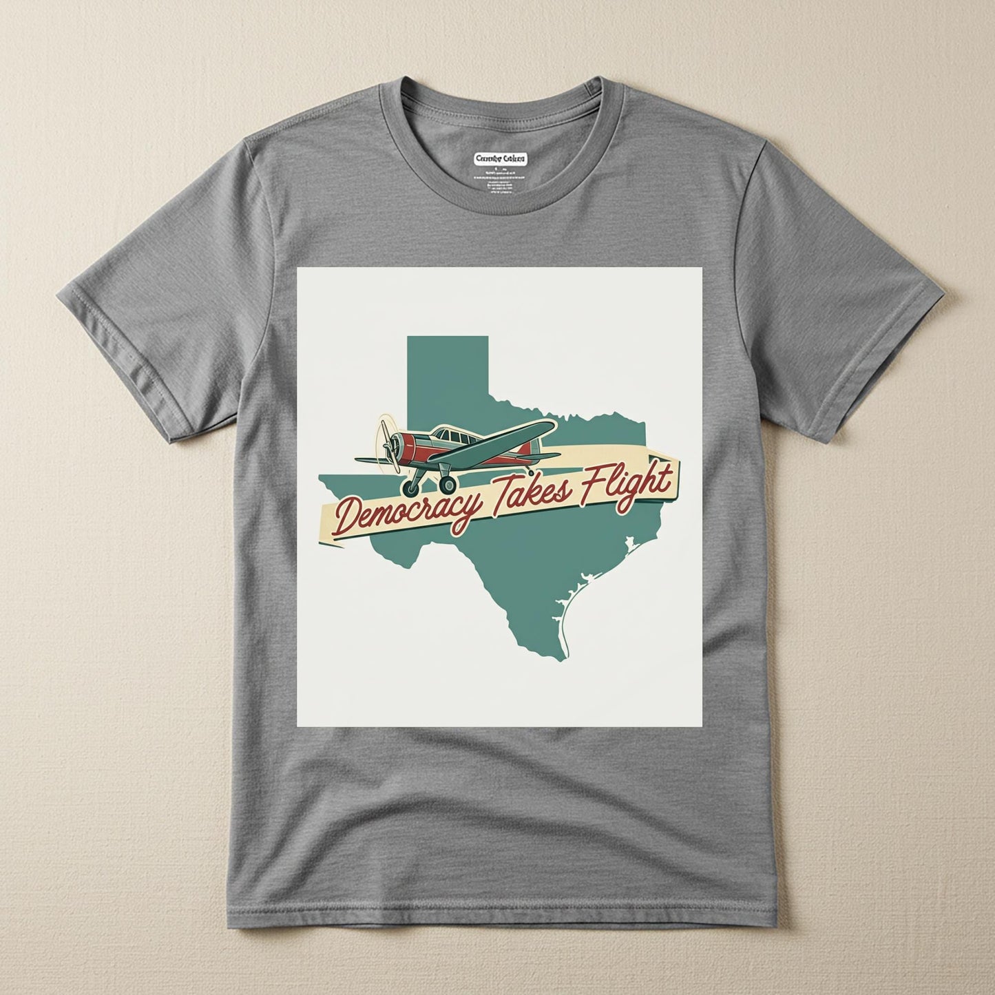 Texas Pride Democracy Takes Flight T-Shirt | Vintage Airplane Retro Aviation Tee | Patriotic Garment-Dyed Unisex Texas Map Shirt Gift