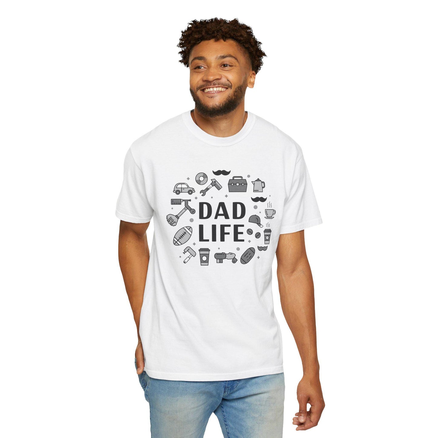 Dad Life Minimalist Front Print Tee - Icons of Dad Life - Modern Father's Day Gift - Comfort Colors Shirt - Clean Black & White Style
