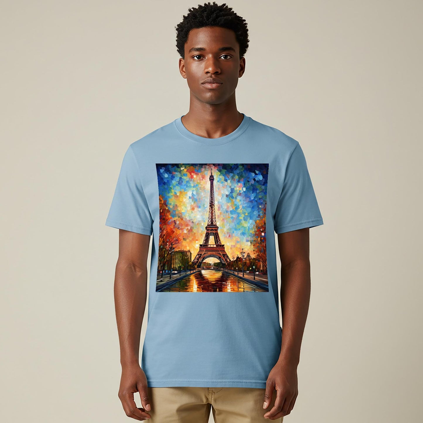 Vibrant Eiffel Tower Impressionist T-Shirt | Garment-Dyed Paris Art Tee | Unisex Autumn Sunset Design | Wanderlust Travel Gift for Her Him