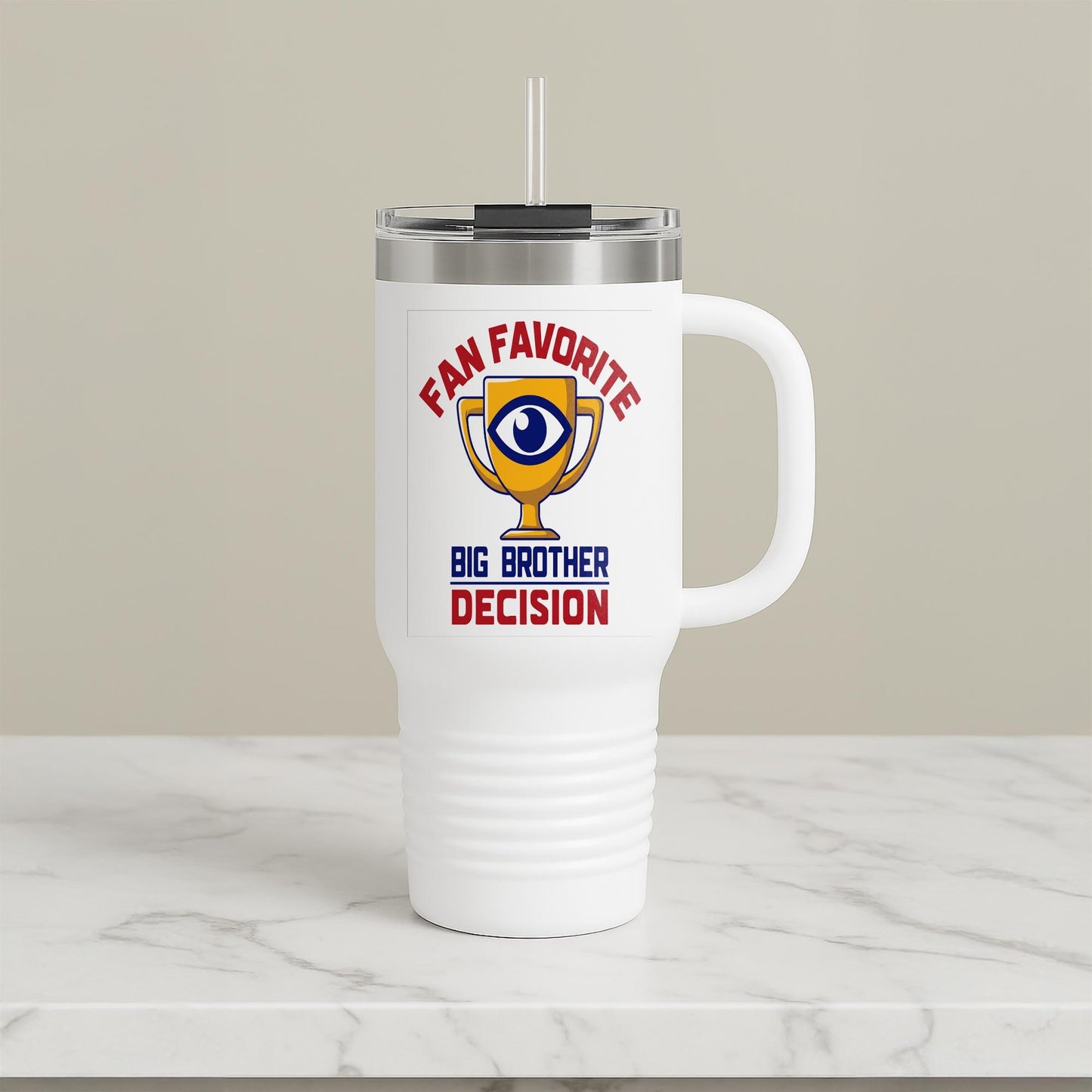 Big Brother Fan Favorite Travel Mug | Reality TV Show Tumbler | BB Eye Logo Insulated Drinkware | Pop Culture Fandom Gift for Enthusiasts