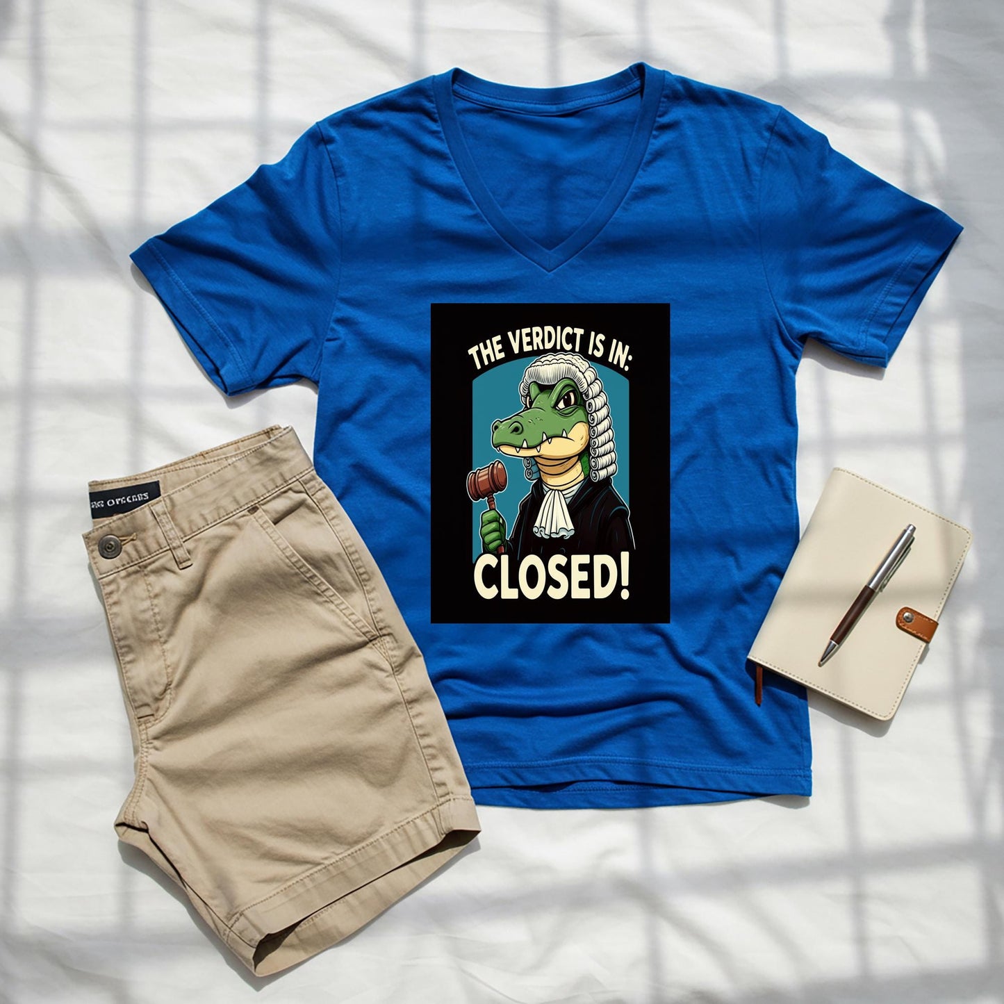 Gavel Gator Judge Tee | Funny Lawyer Gift | Verdict Closed Shirt | Case Closed Legal Humor Apparel | Witty Law Student | Unisex V-Neck