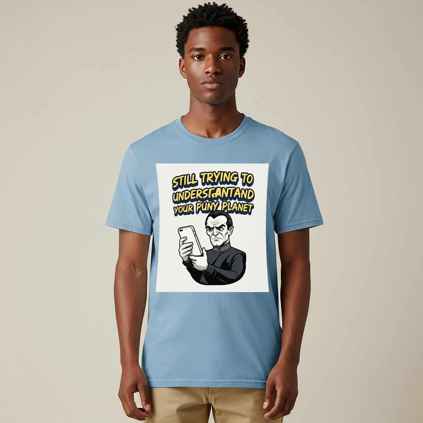 Still Trying To Understand Your Puny Planet Alien T-Shirt | Funny Sci-Fi Humor Tee | Retro Comic Style Unisex Garment-Dyed Shirt Gift