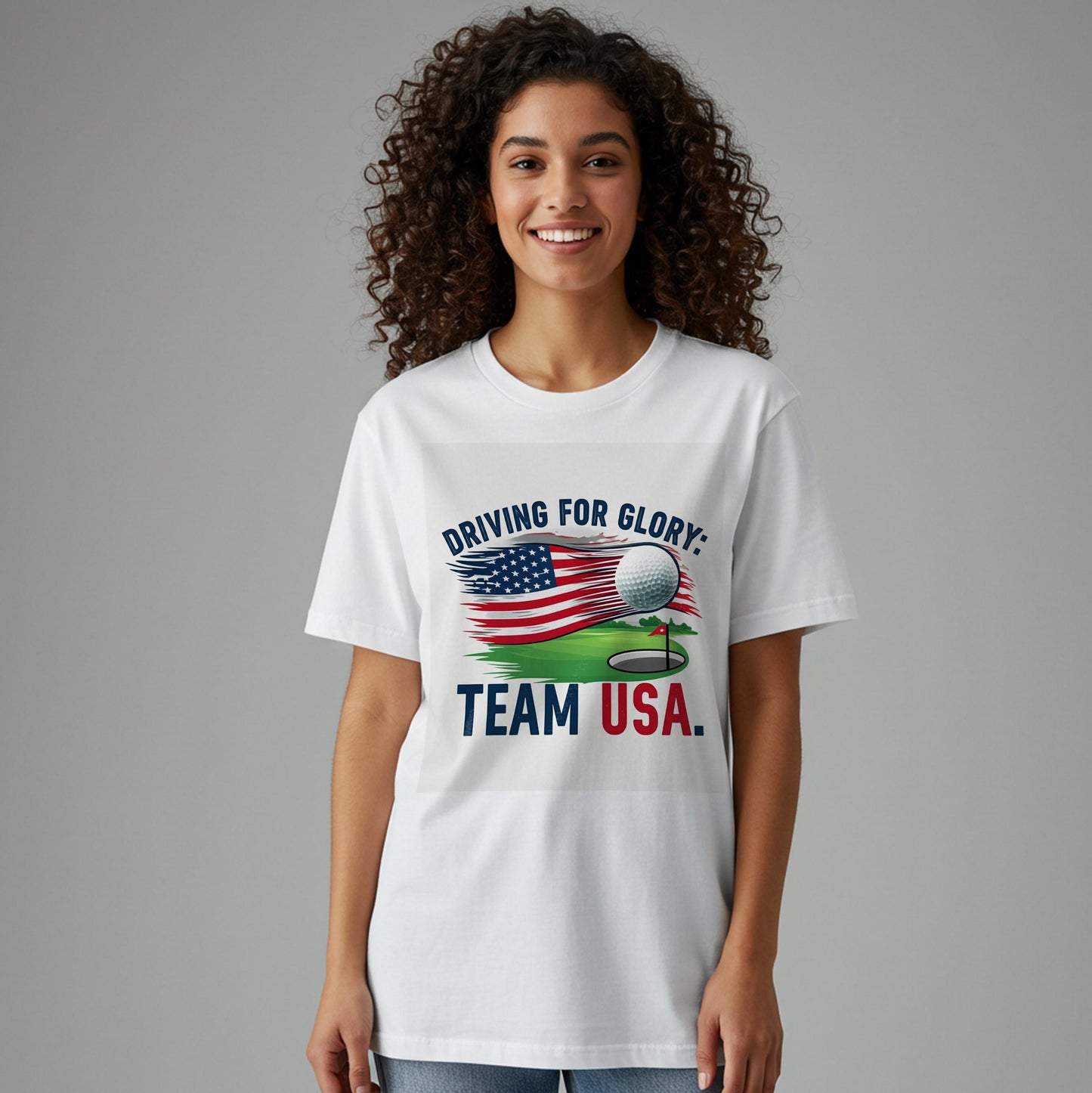 Unisex Garment-Dyed Patriotic Golf Shirt | Team USA Driving for Glory Tee | American Flag Golf Apparel | Distressed Graphic Tee Gift
