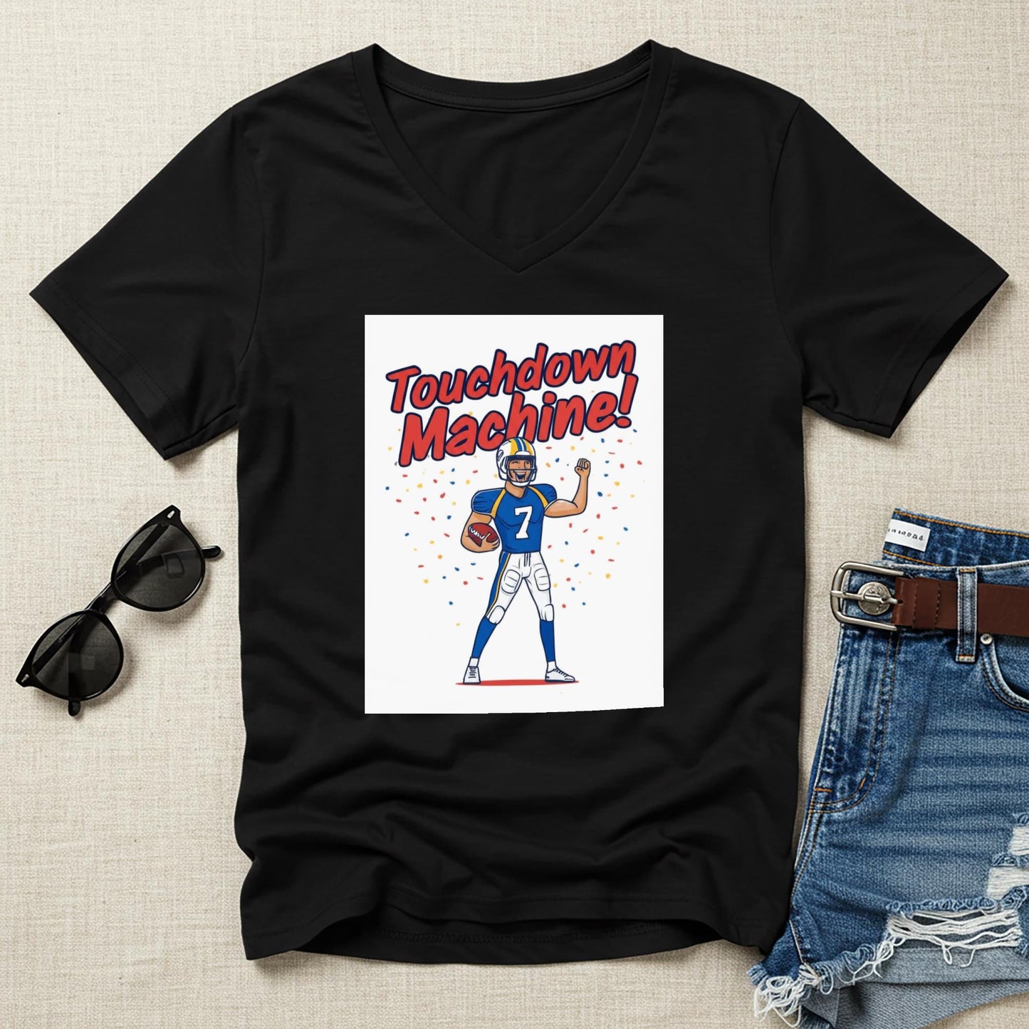 Touchdown Machine Football V-Neck Tee | Game Day Fan Apparel | Sports Victory Shirt | Unisex Athletic Top | Perfect Gift for Football Lovers