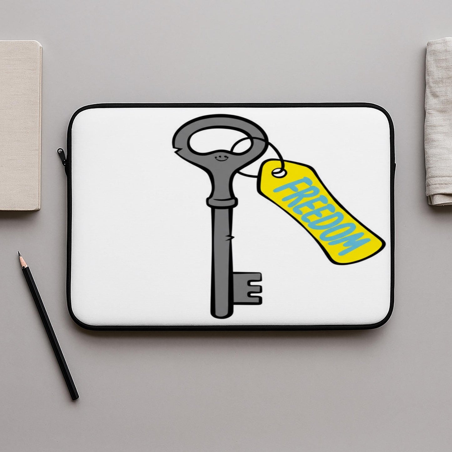 Freedom Key Laptop Sleeve | Motivational Tech Accessory | Inspirational Laptop Cover | Unlocking Potential Design | Student Gift Idea